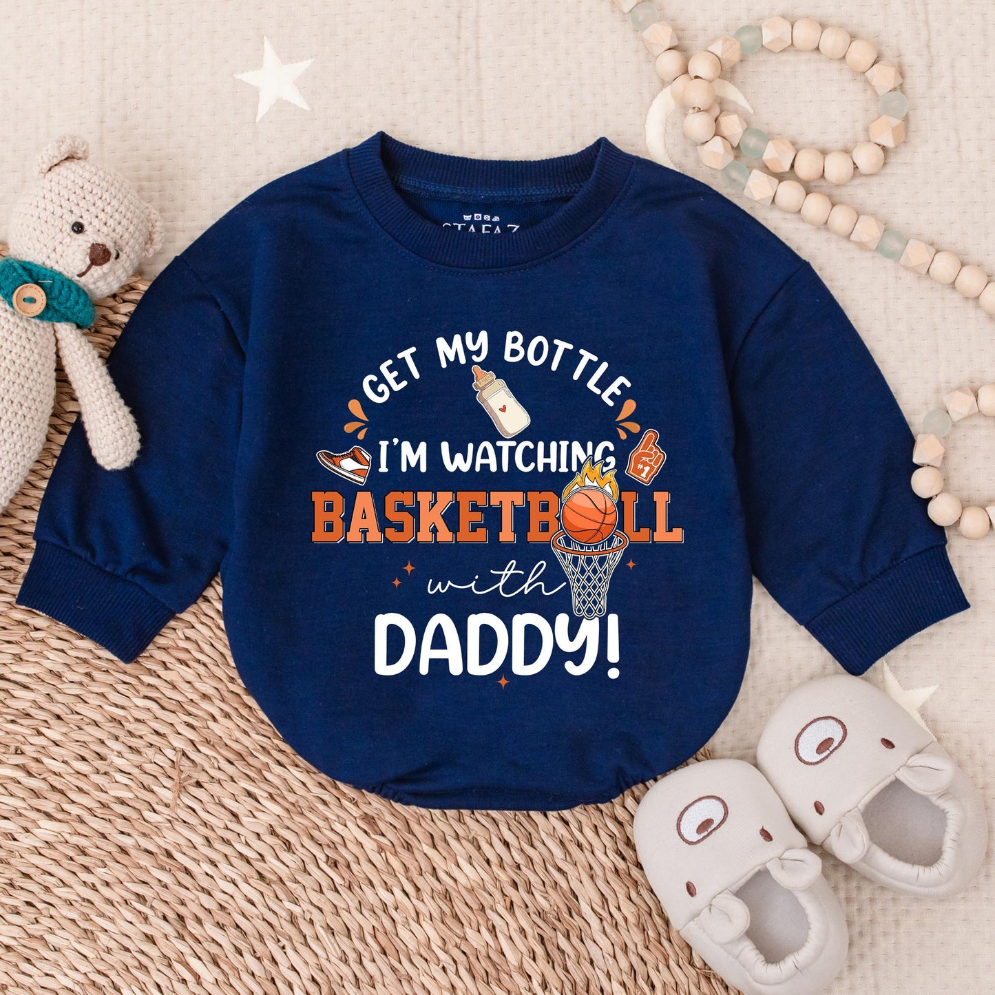 Get My Bottle Watching Basketball with Daddy Bubble Romper Football Baby Bodysuit Game Day Outfit Sports Football Baby Clothes