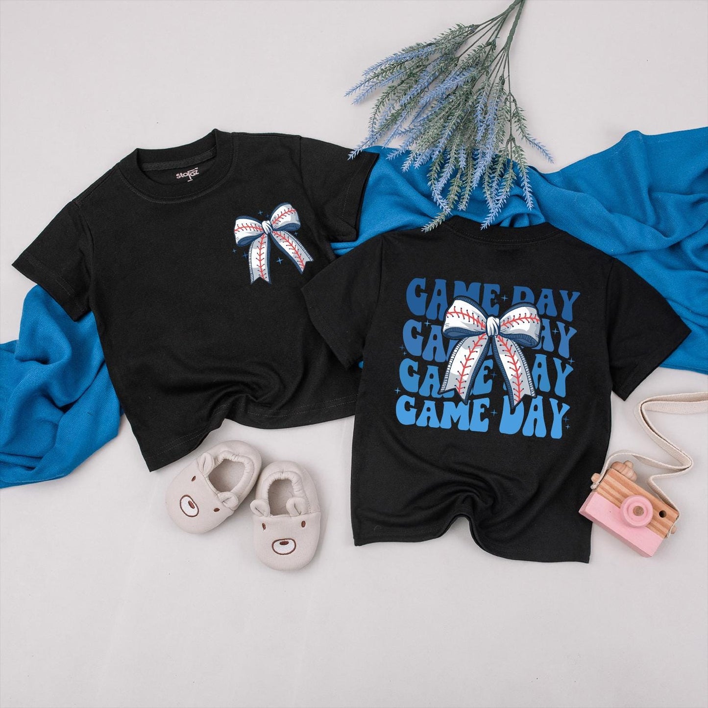 Game Day Baseball Bow Tee Mommy and Me Sister Toddler Matching Shirt Comfortable Cotton for Game Day Adventures