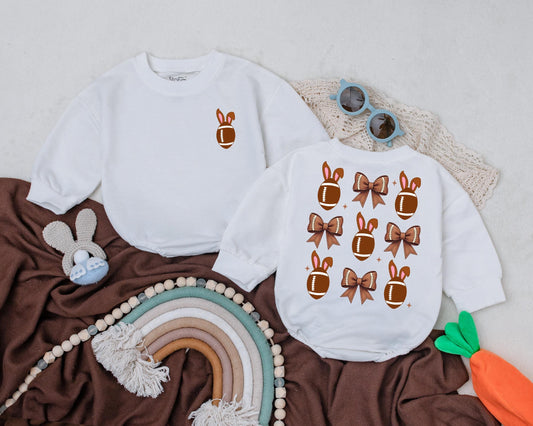 Easter Bunny Football Romper for Baby First Easter Day Game Day Outfit Cute Spring Bodysuit Baby Shower Gift for Boys Girls