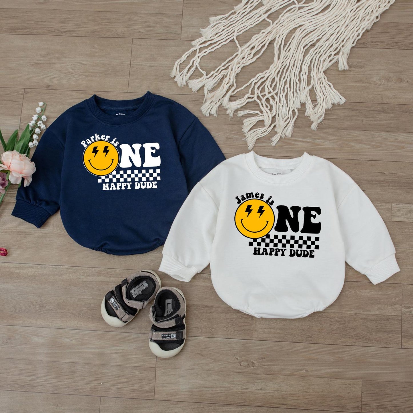 Custom 1st Birthday Bodysuit One Happy Dude Smiley Face Outfit Baby Boy First Birthday Clothes Personalized Gift