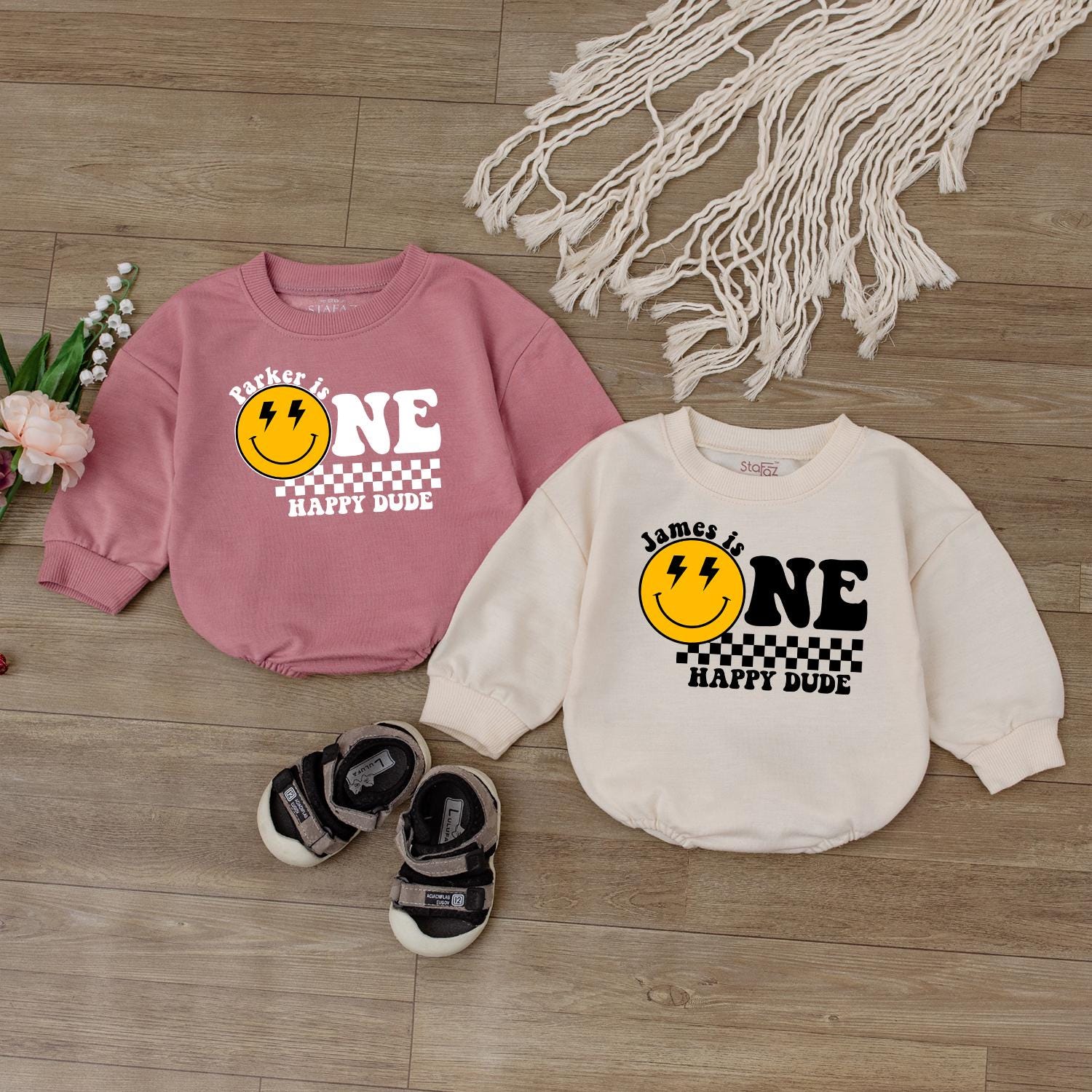 Custom 1st Birthday Bodysuit One Happy Dude Smiley Face Outfit Baby Boy First Birthday Clothes Personalized Gift