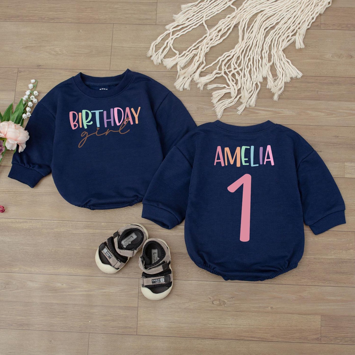 Personalized Birthday Girl Bubble Romper Baby Outfit Name Age Newborn Bodysuit First Birthday Party Clothes Cute Baby Shower Gift Idea