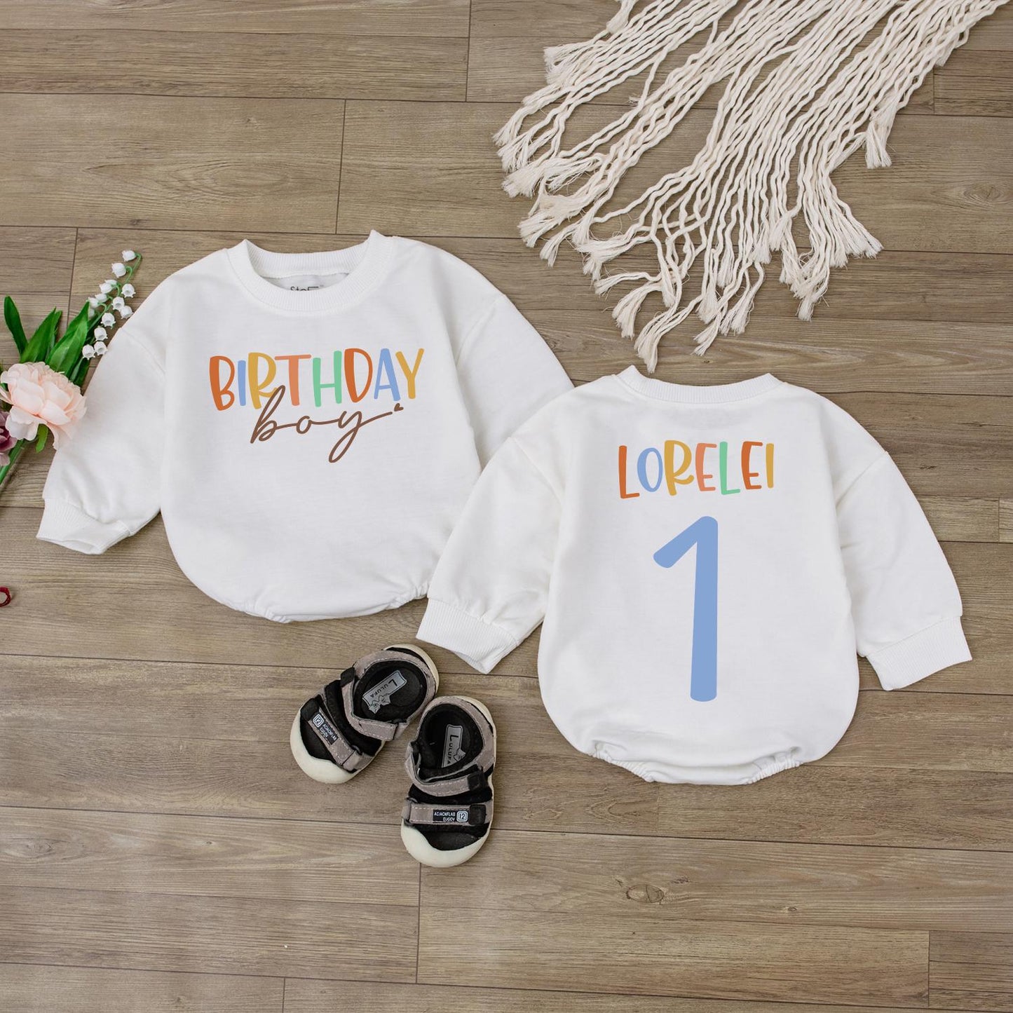 Personalized First Birthday Boy Romper Baby Boy Balloons Outfit Newborn Bubble Bodysuit for Cake Smash Celebration