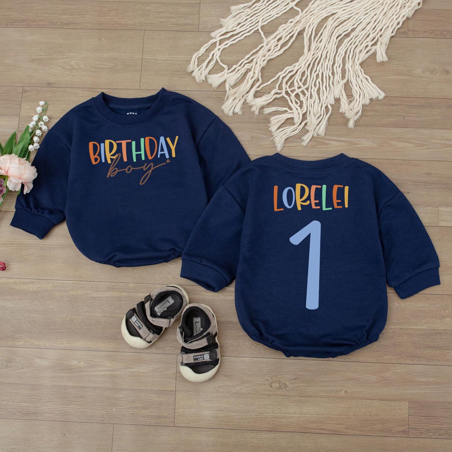 Personalized First Birthday Boy Romper Baby Boy Balloons Outfit Newborn Bubble Bodysuit for Cake Smash Celebration