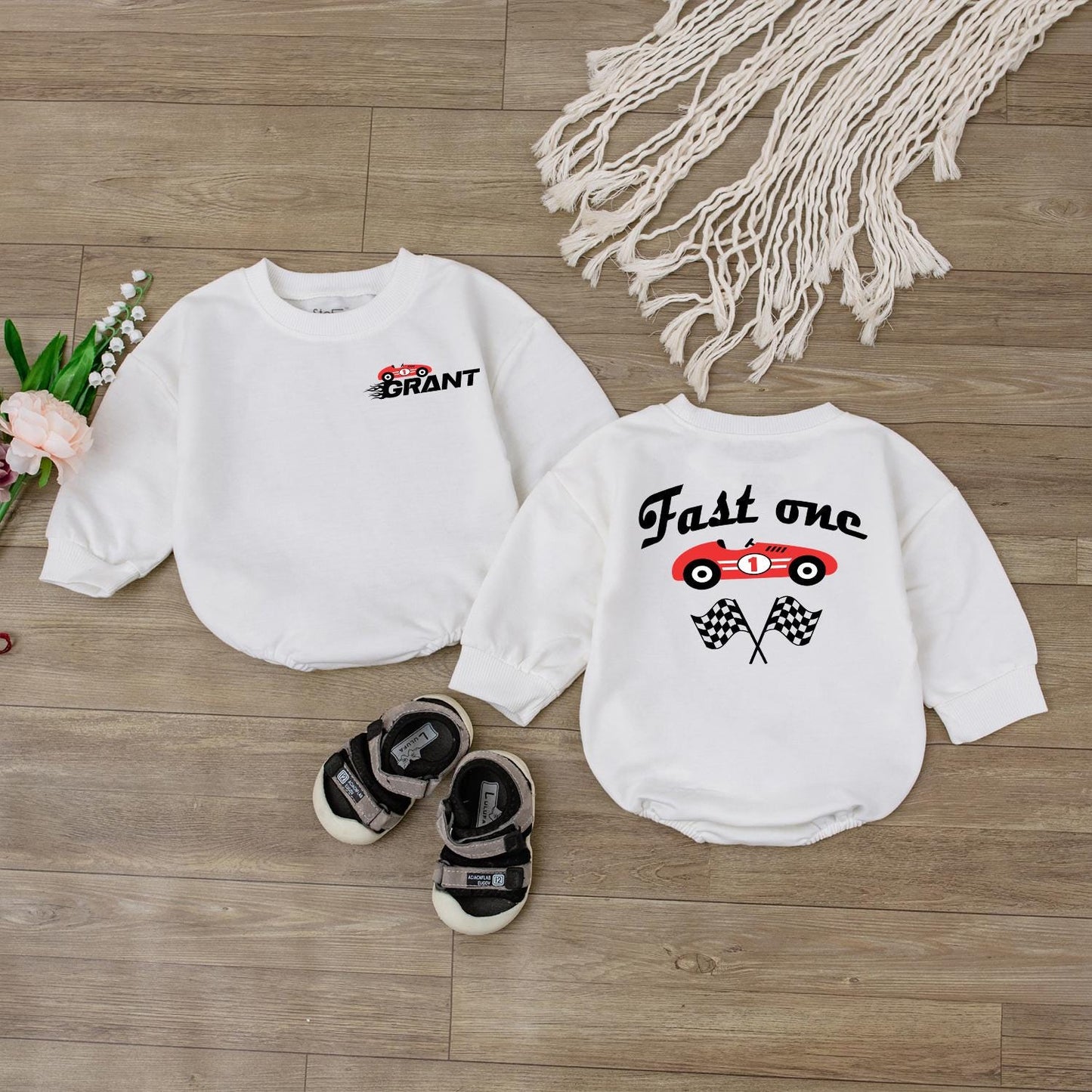 Fast One Birthday Bodysuit Race Car Theme for 1st Birthday Boy Matching Family Outfit Personalized Celebration