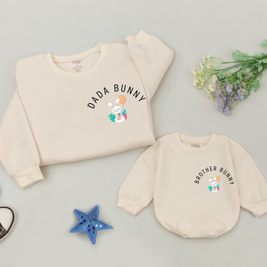 Personalized Mama Bunny Mini Bunny Easter Sweatshirt and Baby Romper Set Mommy and Me Holiday Apparel Soft Cotton Comfortable Gift