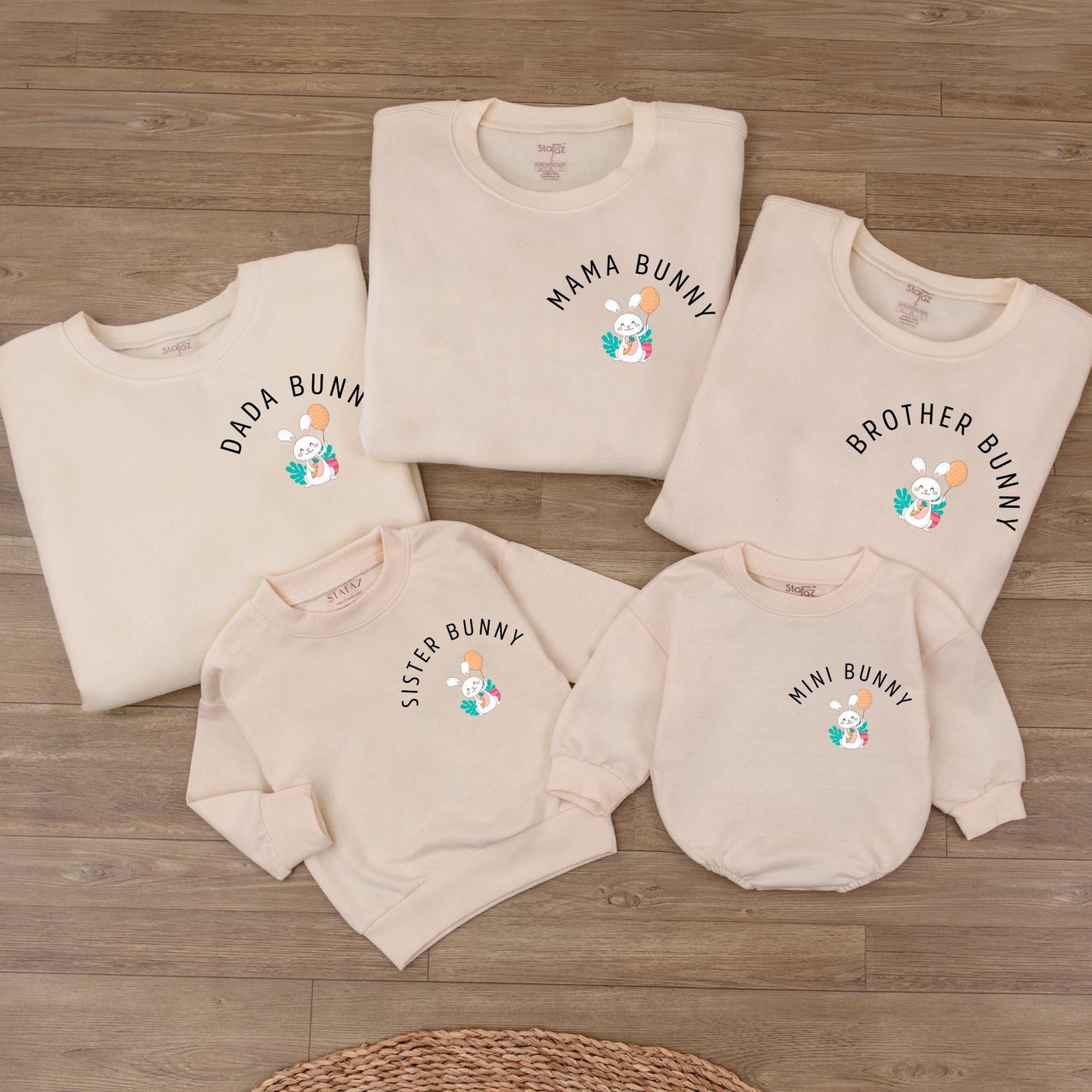 Personalized Mama Bunny Mini Bunny Easter Sweatshirt and Baby Romper Set Mommy and Me Holiday Apparel Soft Cotton Comfortable Gift