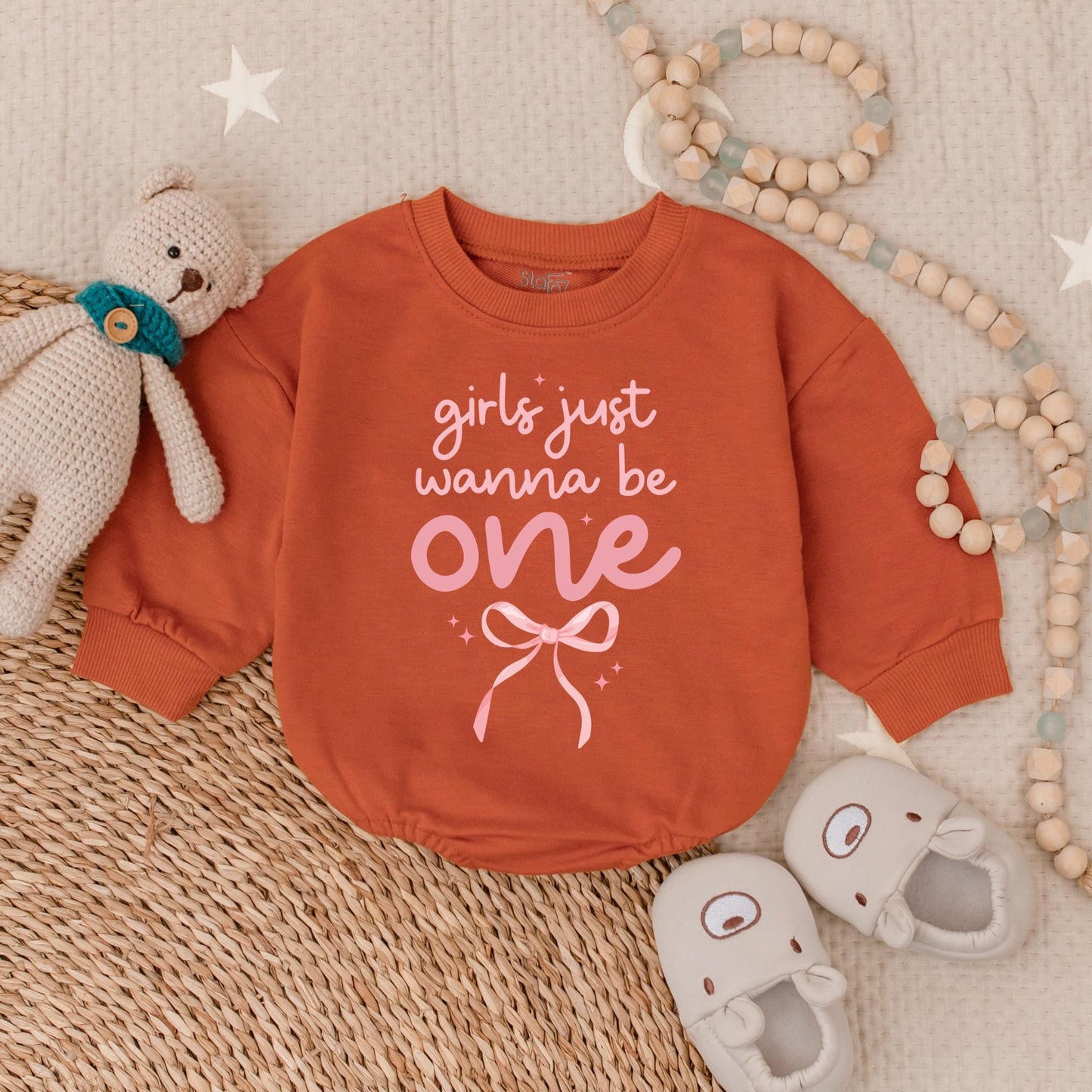 Girls Just Wanna Be One" Pink Bow First Birthday Bubble Romper Outfit Baby Girl Onederful Party Celebration Soft Cotton Cake Smash Gift