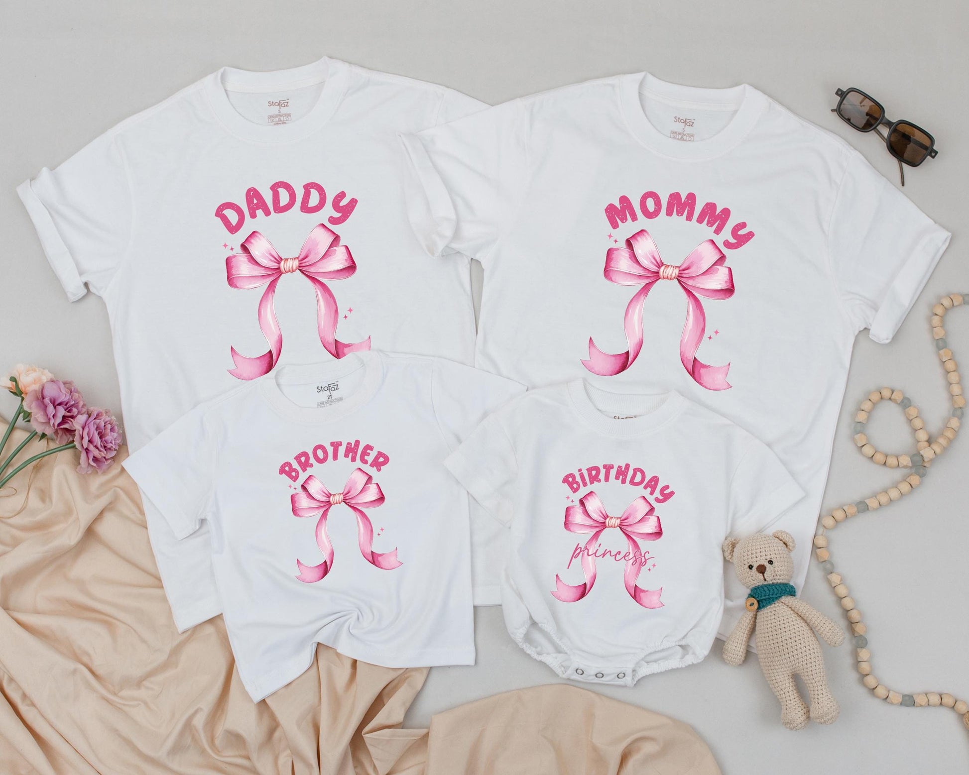 Pink Bow First Birthday Shirt Adorable Little Girl Outfit Matching Family Celebration Tee Perfect One Year Old Gift