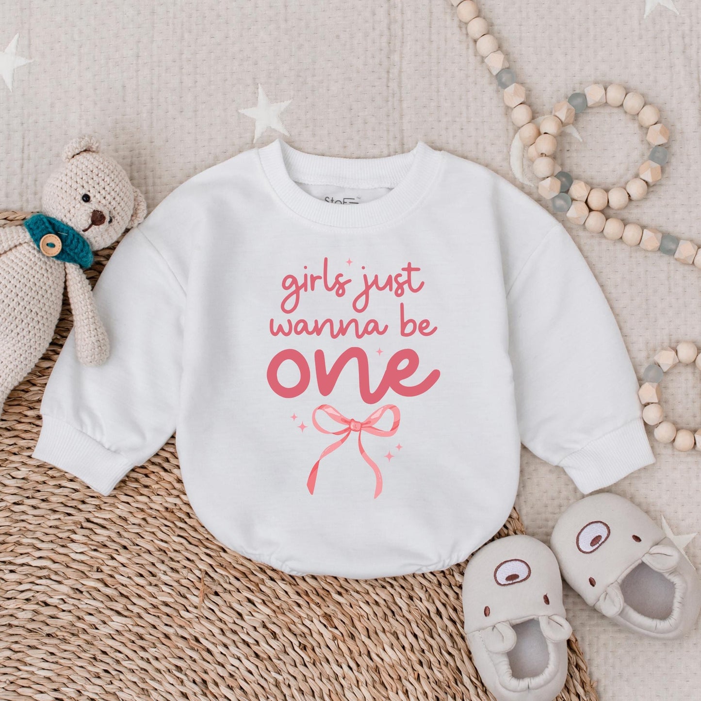 Girls Just Wanna Be One" Pink Bow First Birthday Bubble Romper Outfit Baby Girl Onederful Party Celebration Soft Cotton Cake Smash Gift
