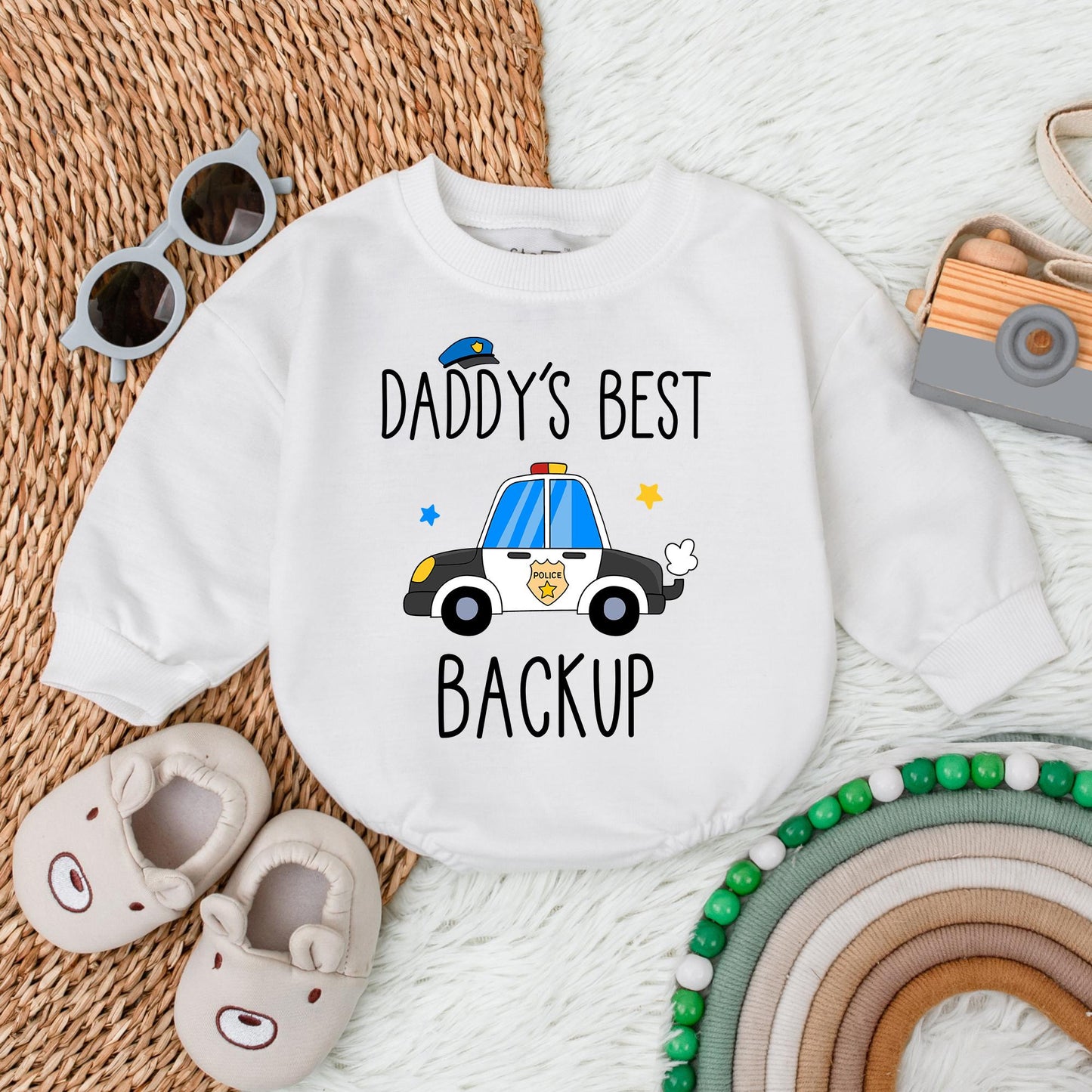 Daddy's Backup Baby Bodysuit Cute Police Car Romper for Infant Boys and Girls First Birthday or Baby Shower Gift Soft Cotton