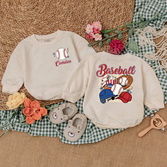 Retro Baseball Baby Romper Personalized Game Day Bubble Bodysuit for Baseball Season Newborn Shower Gift