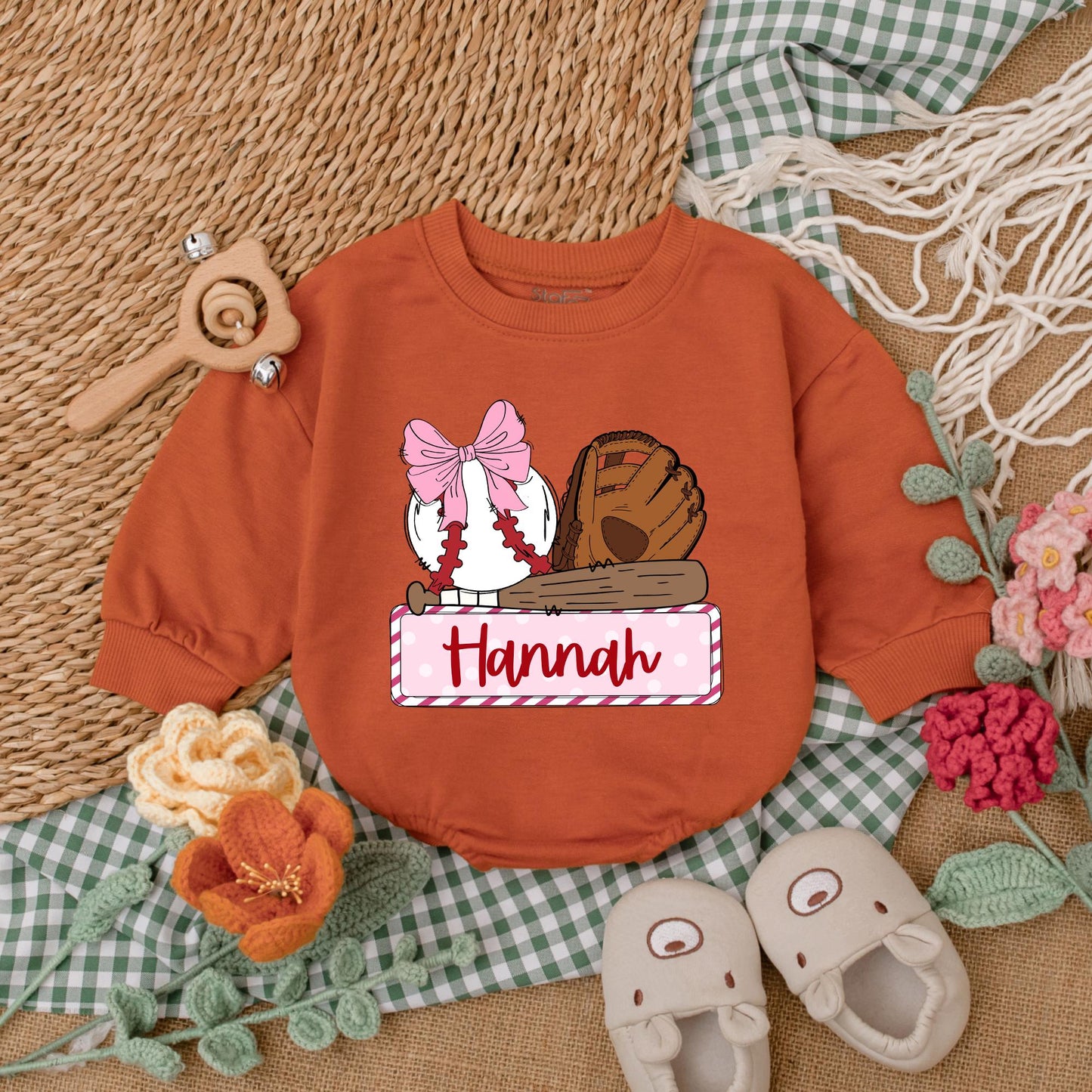 Personalized Baseball Sister Game Day Romper for Girls Baseball Baby Shower Gift Newborn Bubble Romper Retro