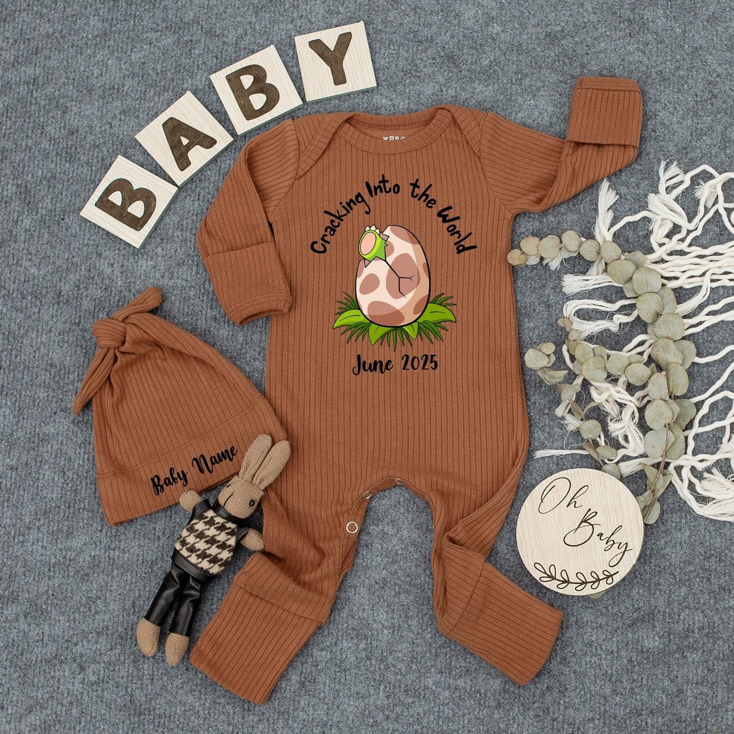 Cracking Into the World Baby Bodysuit Dinosaur Pregnancy Announcement Newborn Romper Gift Hatching Soon Infant Coming Home Outfit