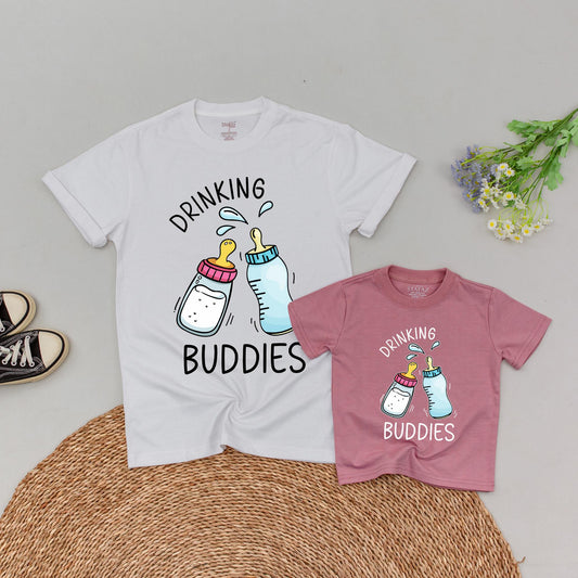 Drinking Buddies Matching Family T-Shirts Cute Baby Bottle Design for Best Friends and Couples Adorable Twin Outfits for Birthdays Casual Wear