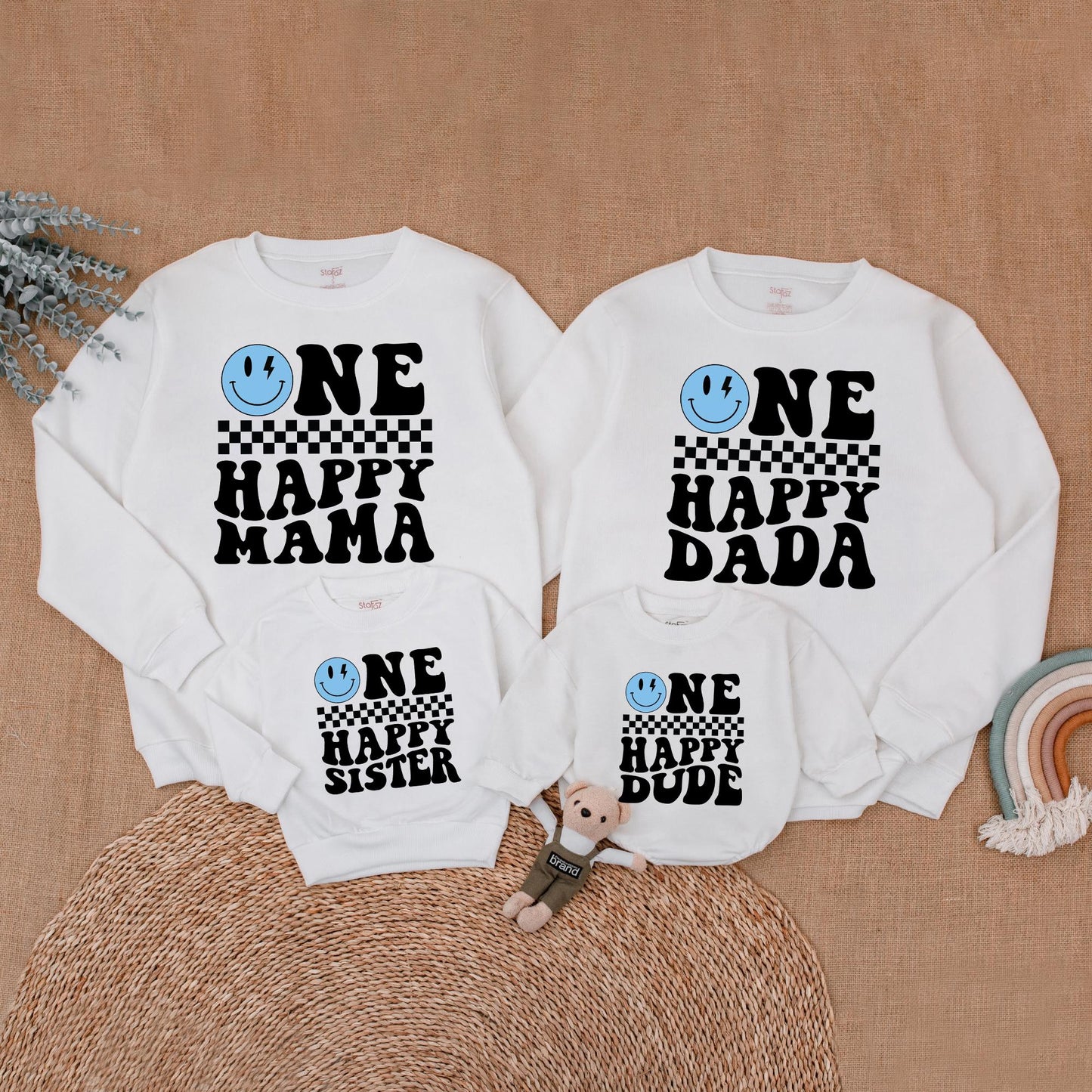 One Happy Dude Birthday Family Sweatshirt Blue Face Matching Outfit Cool Dude