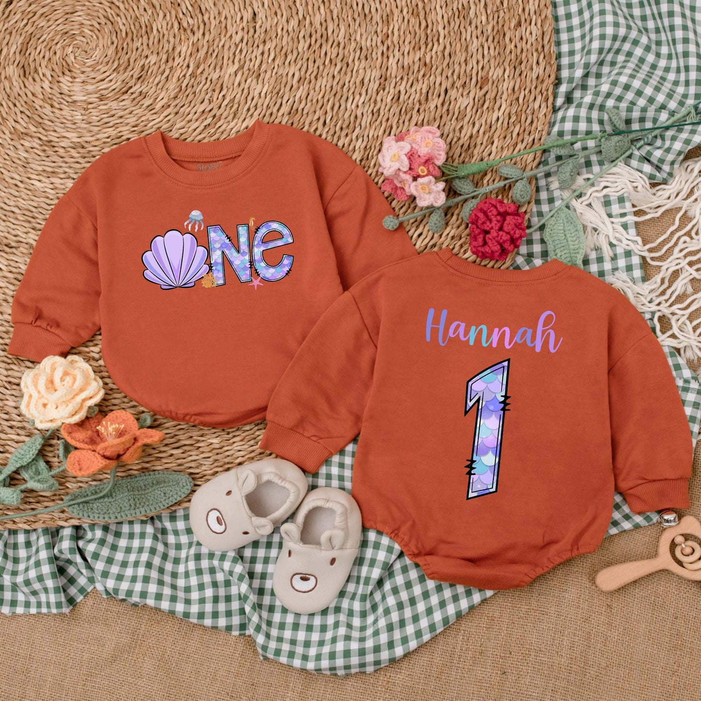 Personalized Mermaid Birthday Girl Romper for a "Oneder The Sea" First Birthday Celebration Baby Girl Clothes