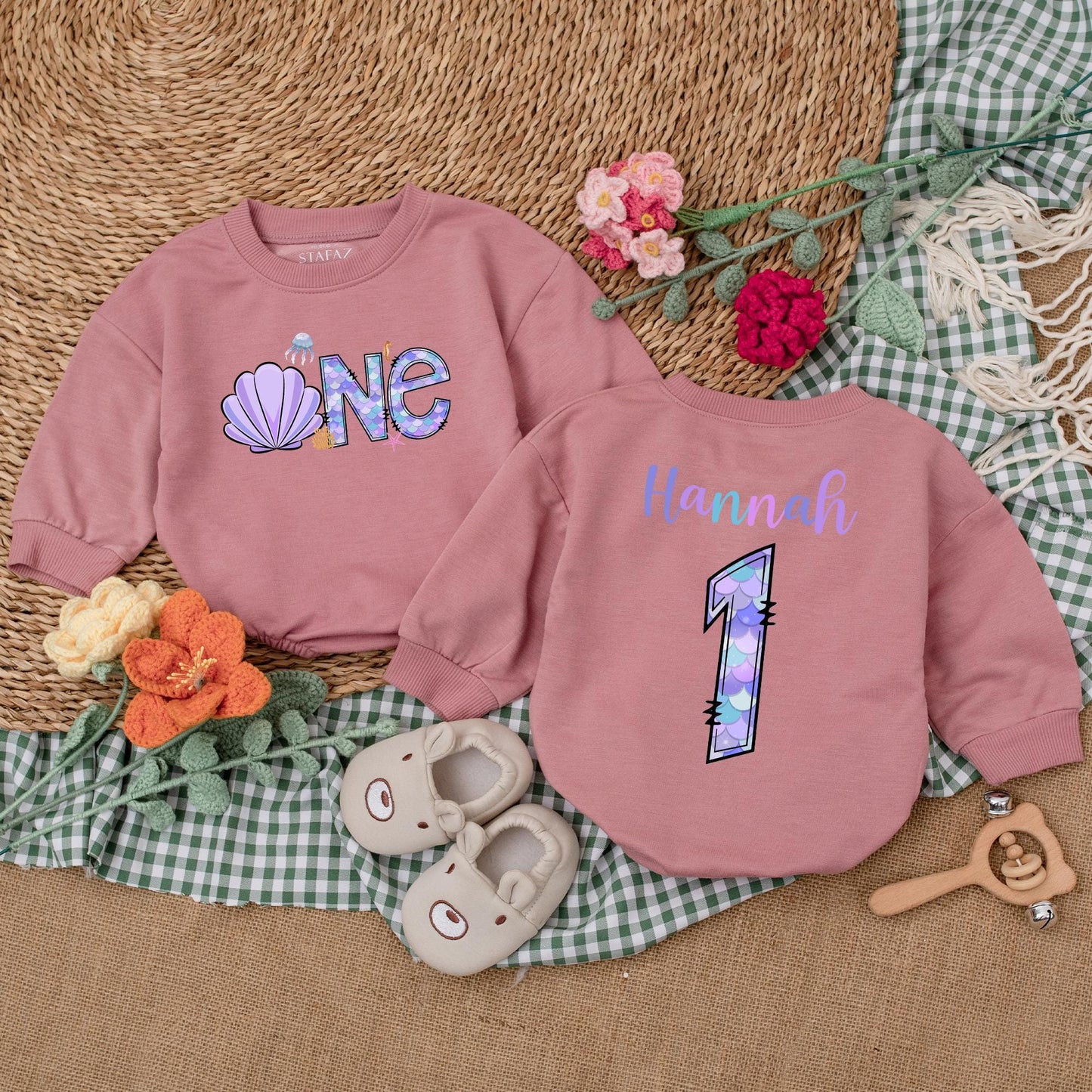 Personalized Mermaid Birthday Girl Romper for a "Oneder The Sea" First Birthday Celebration Baby Girl Clothes