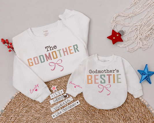 Auntie Godmother Bestie Sweatshirt Funny Godparent Gift for Aunt and Niece God Mama Sweater