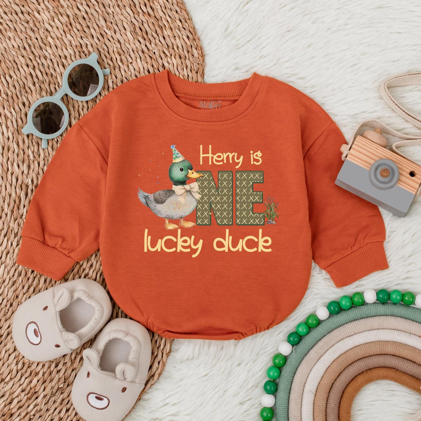 One Lucky Duck Baby Romper Custom First Birthday Outfit Boys Girls Funny Duck Theme Gift