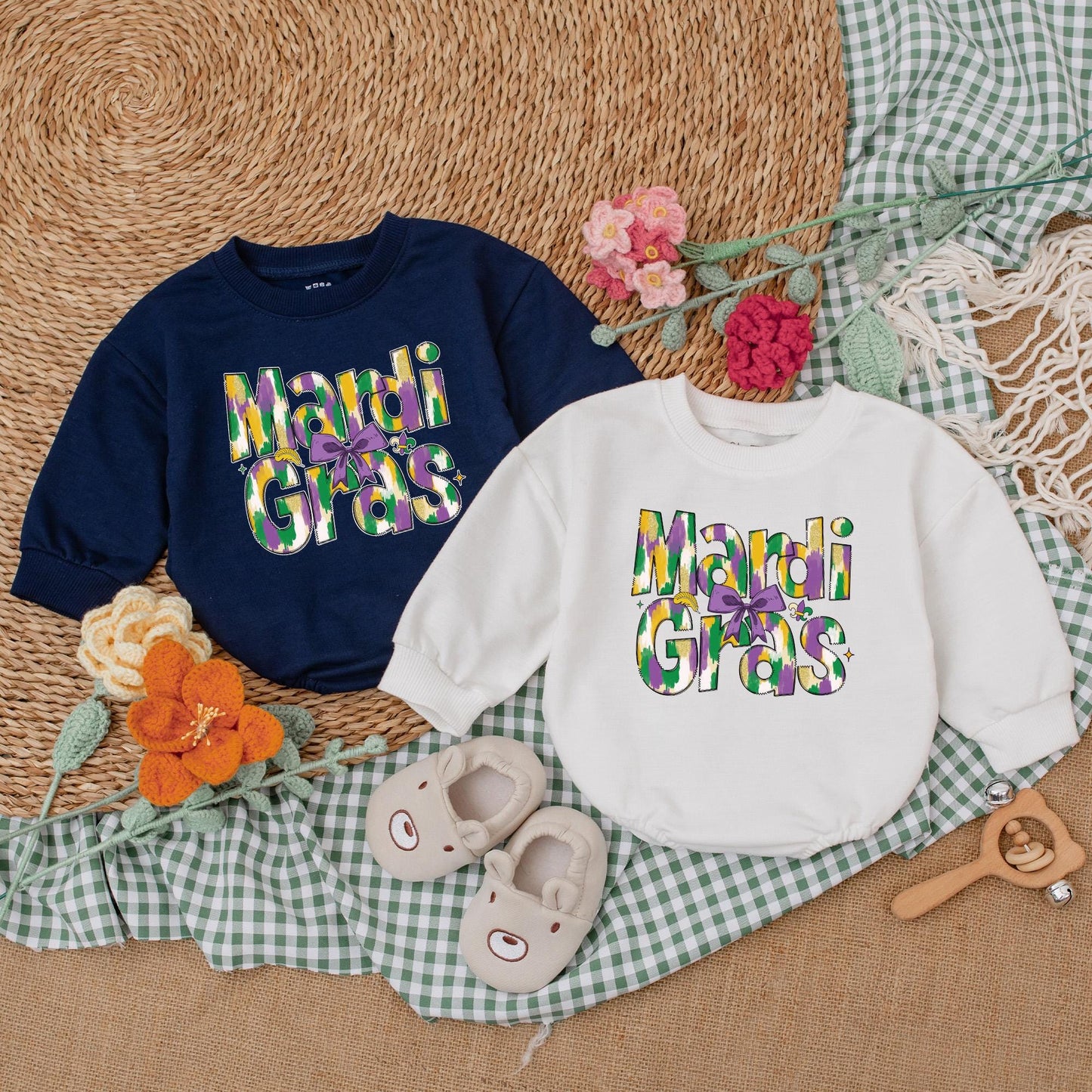 Mardi Gras Baby Girl Romper | Festive Bodysuit with Purple, Green & Gold Design | Cute Baby Outfit for Mardi Gras Party