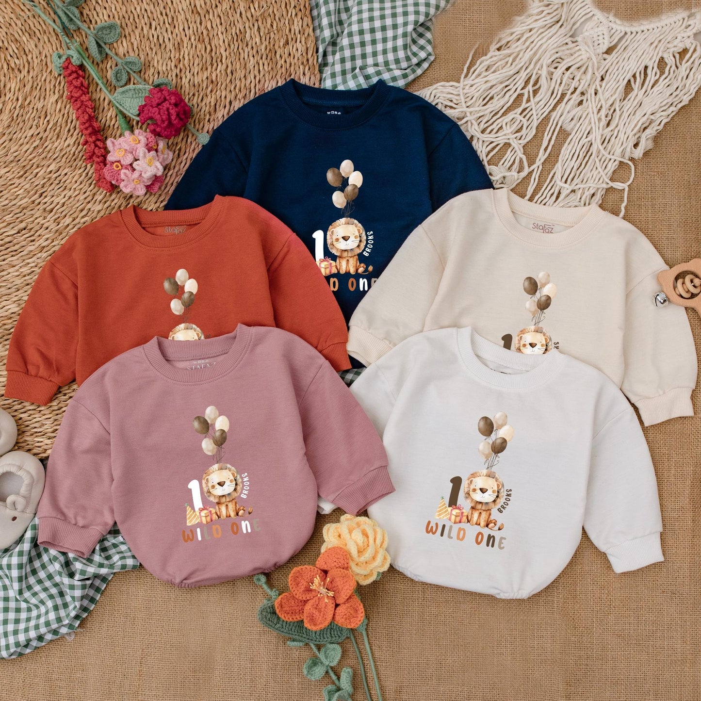 Wild One 1st Birthday Romper Safari Baby Boy Outfit Personalized Bubble Romper First Birthday Clothes