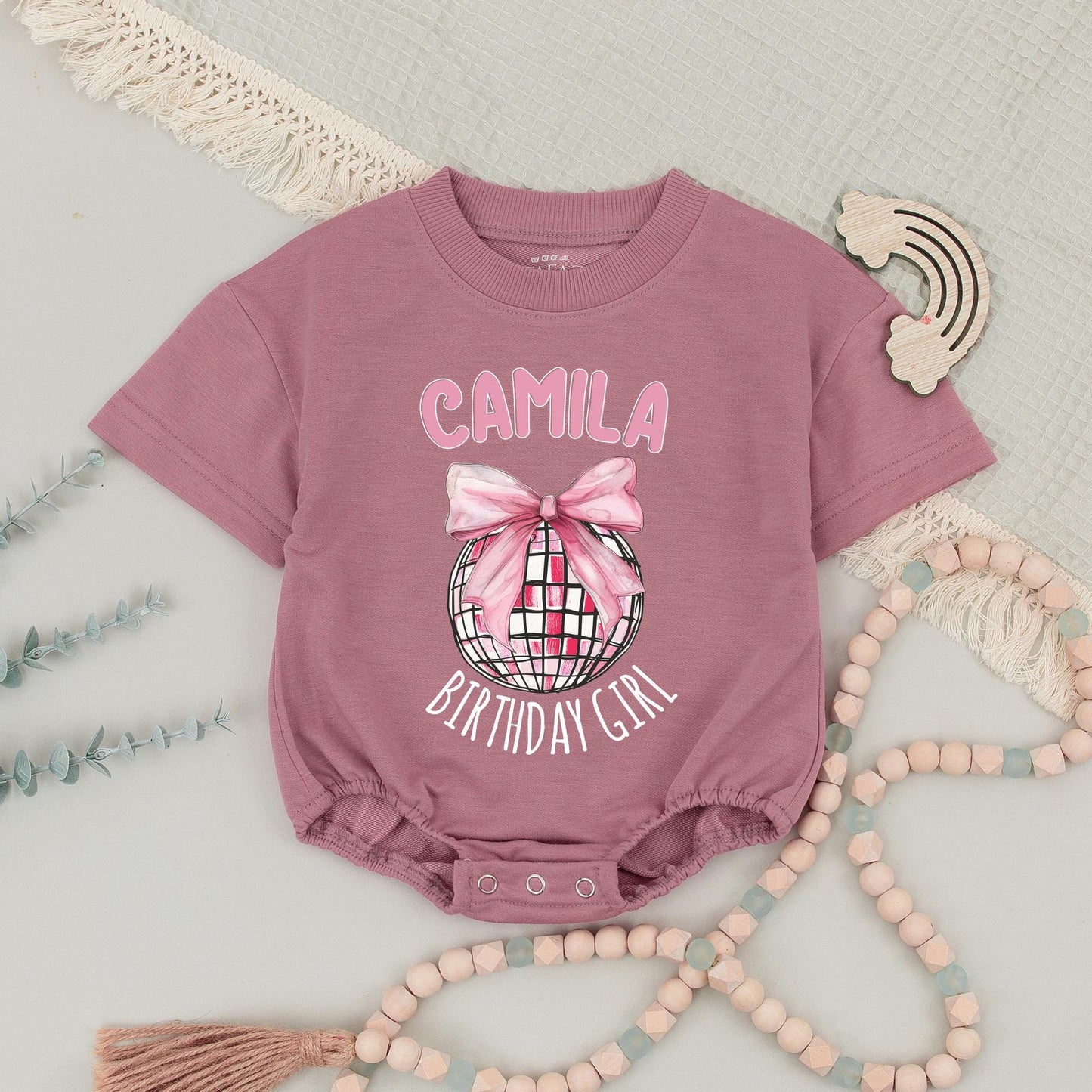 Custom Birthday Girl Disco Ball Bow Shirt Matching Family Birthday Tee Pink Disco Party Toddler Youth Outfit