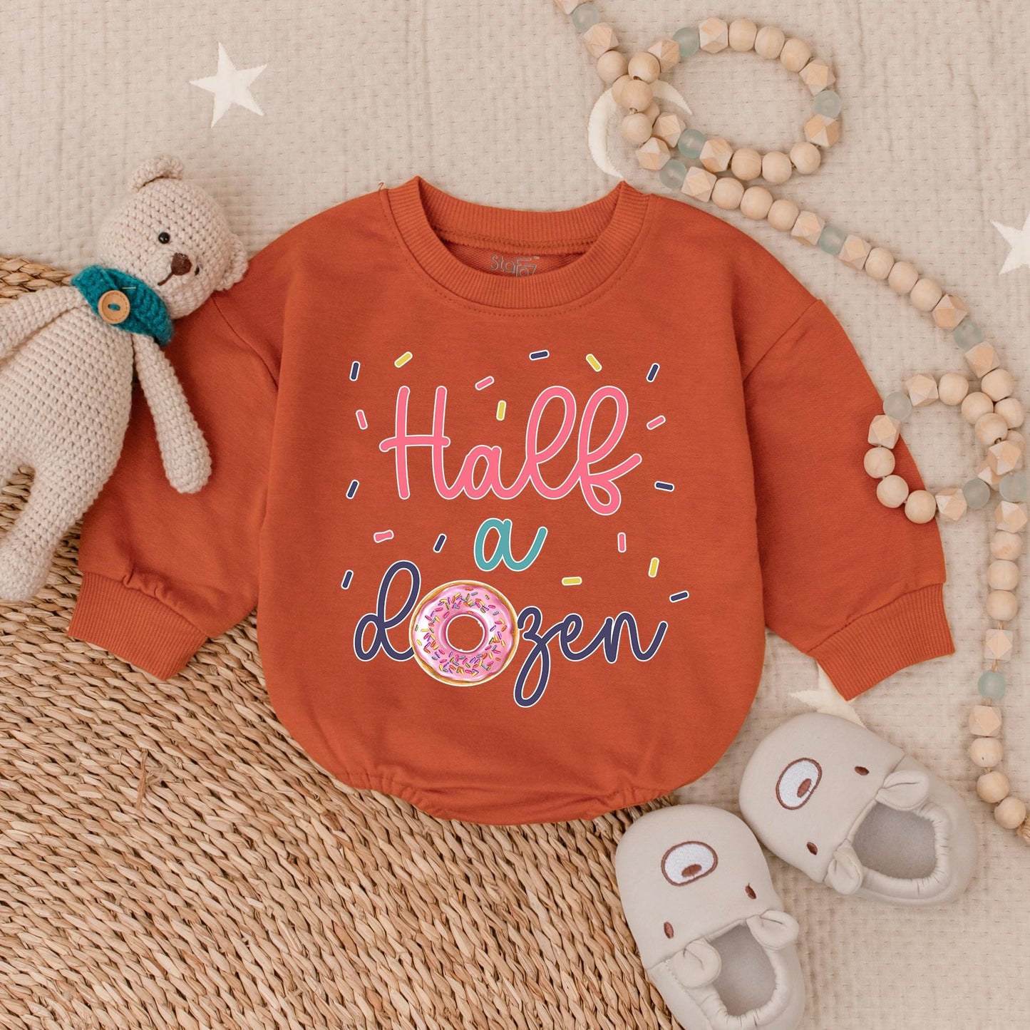 Half a Dozen Bubble Romper β Halfway to One Birthday Outfit β Cute Baby Milestone Romper β Personalized 6-Month Birthday Romper