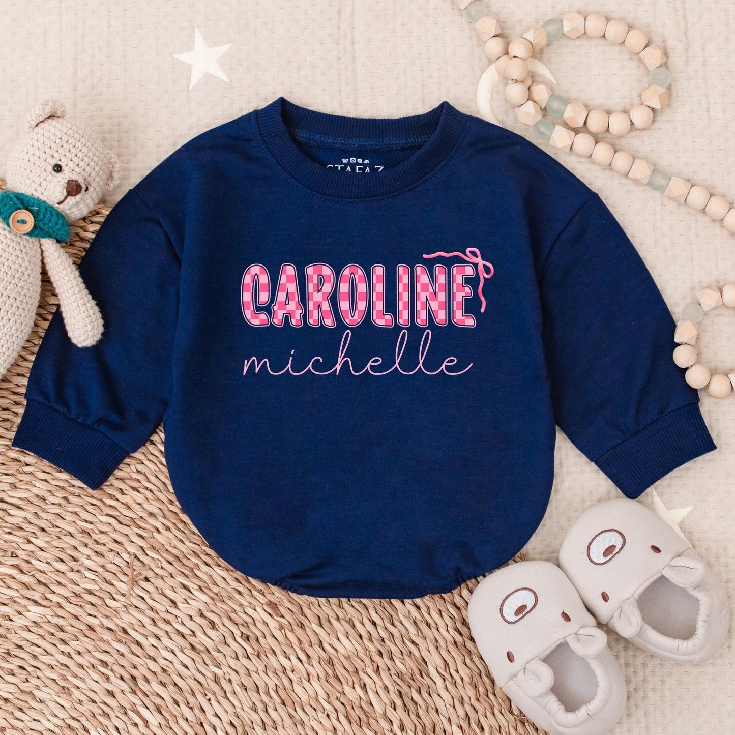 Custom Name Baby Girl Romper Sweatshirt Sweetest Little Sister Personalized Newborn Outfit Cozy Baby Shower Gift