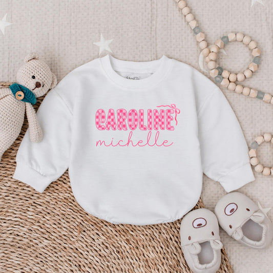 Custom Name Baby Girl Romper Sweatshirt Sweetest Little Sister Personalized Newborn Outfit Cozy Baby Shower Gift