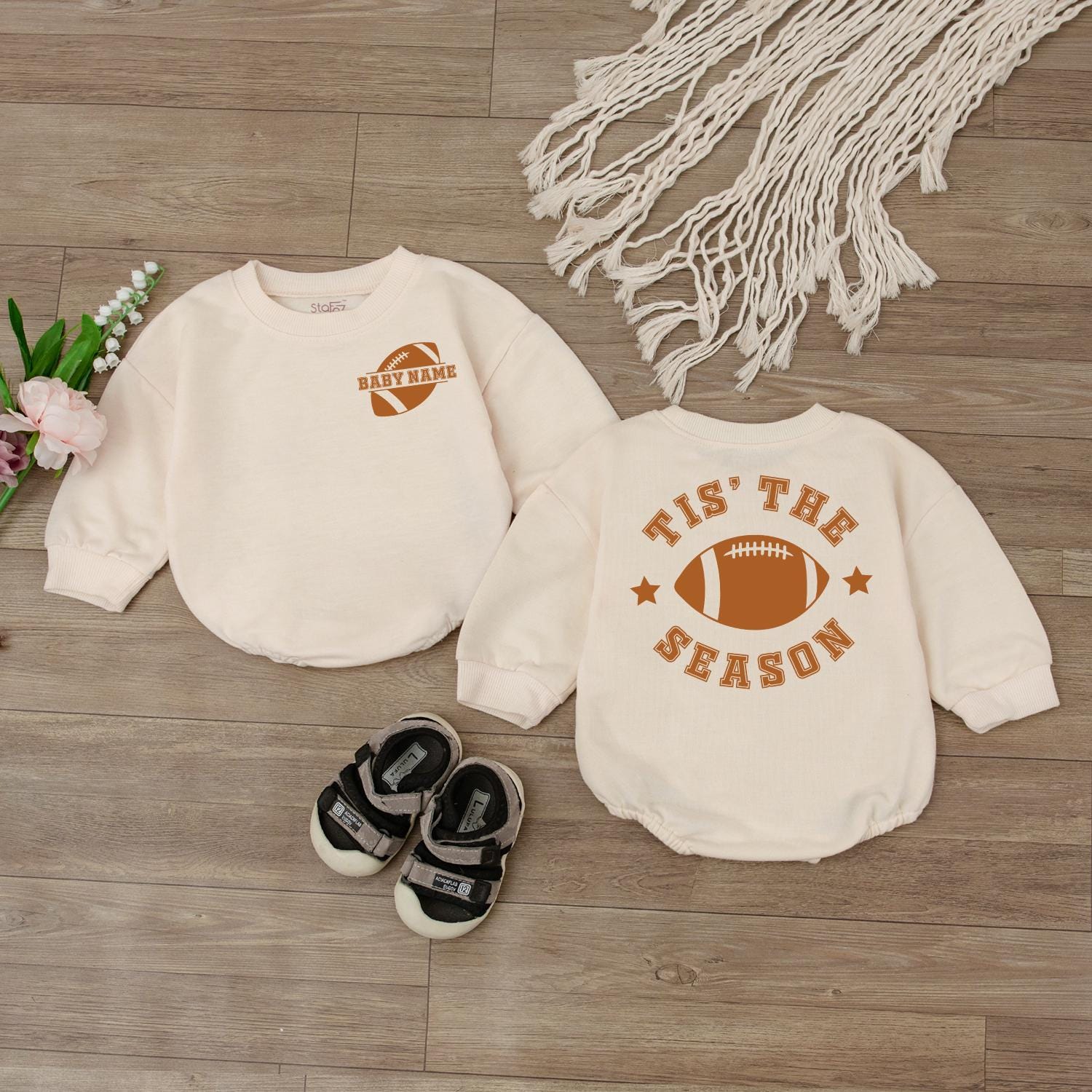 Custom Football Baby Romper Personalized Name & Number Gameday Bodysuit Perfect for Little Fan's Game Day Outfit Baby Shower Gift