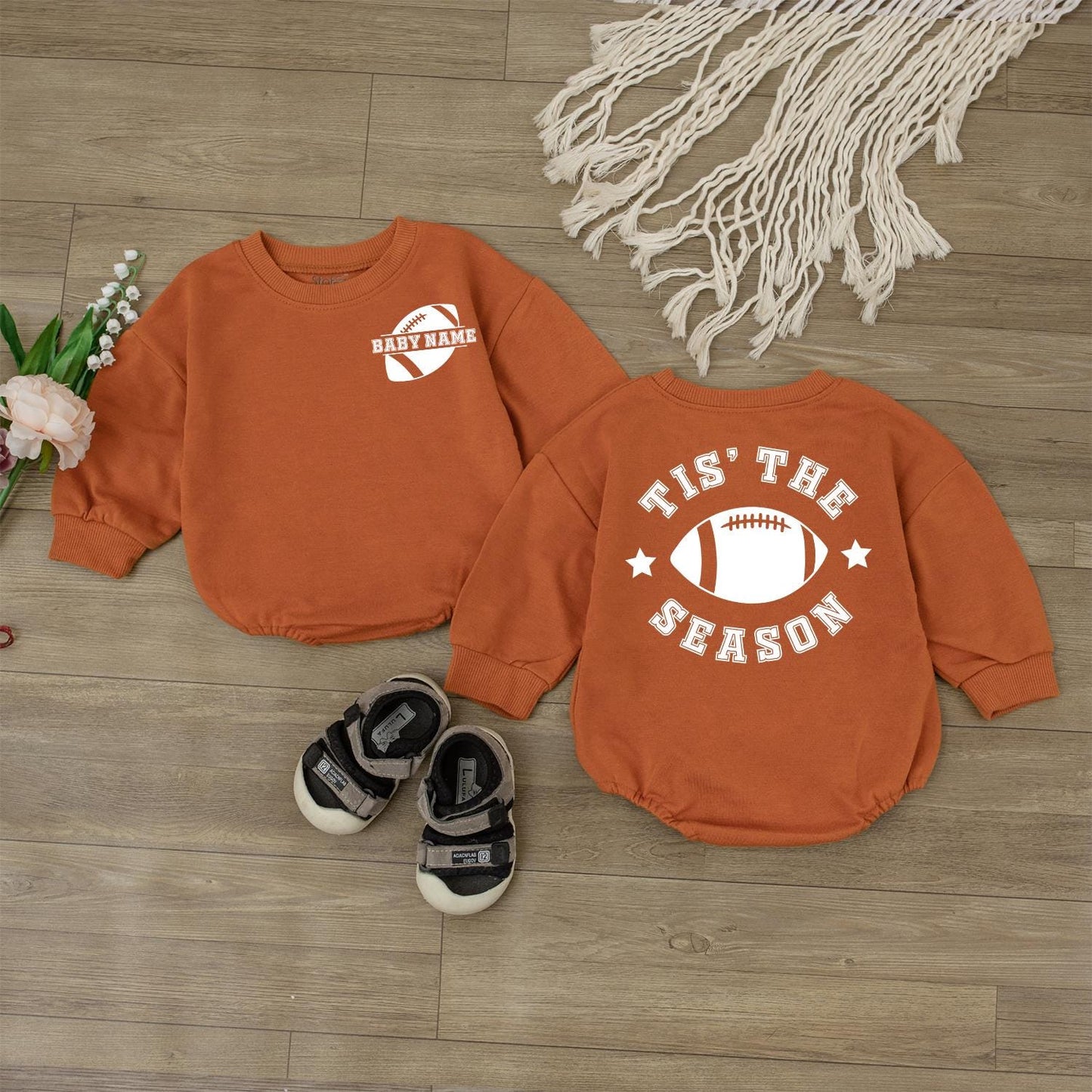 Custom Football Baby Romper Personalized Name & Number Gameday Bodysuit Perfect for Little Fan's Game Day Outfit Baby Shower Gift