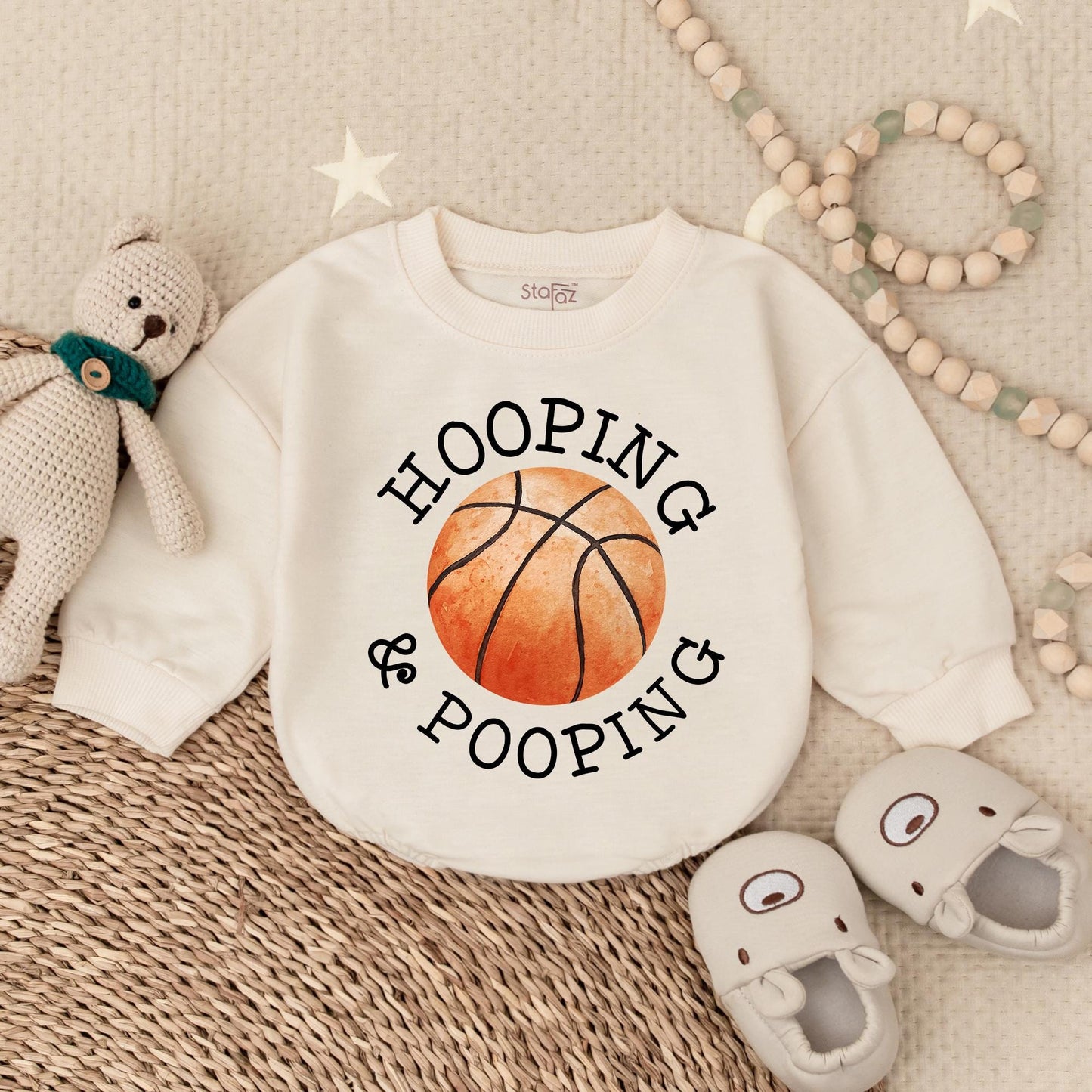Funny Basketball Bubble Romper Hooping Pooping Baby Bodysuit Cotton Baby Shower Gift for Sports Fan Future Baller Gameday Outfit
