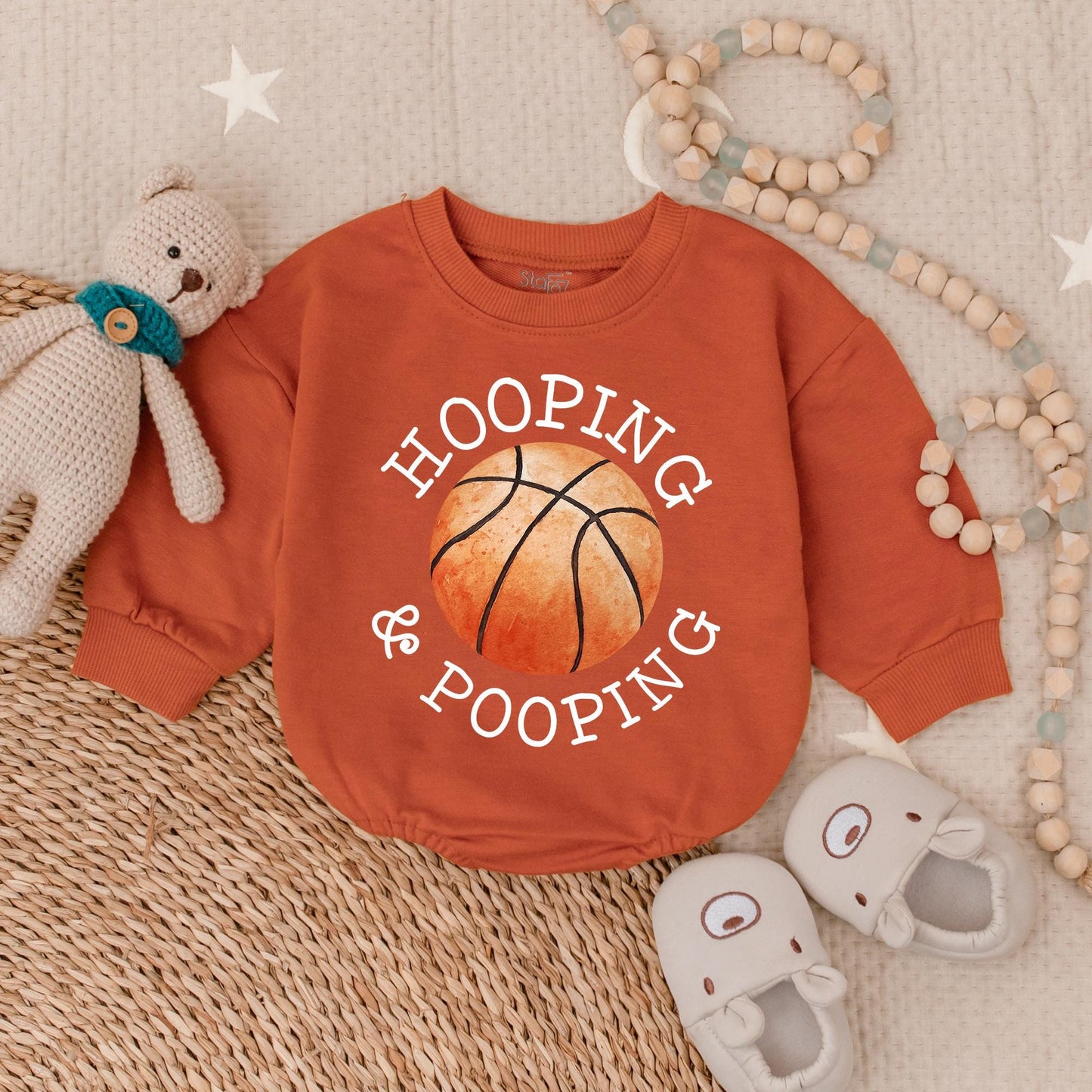 Funny Basketball Bubble Romper Hooping Pooping Baby Bodysuit Cotton Baby Shower Gift for Sports Fan Future Baller Gameday Outfit