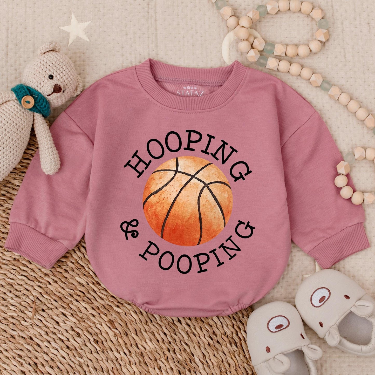 Funny Basketball Bubble Romper Hooping Pooping Baby Bodysuit Cotton Baby Shower Gift for Sports Fan Future Baller Gameday Outfit