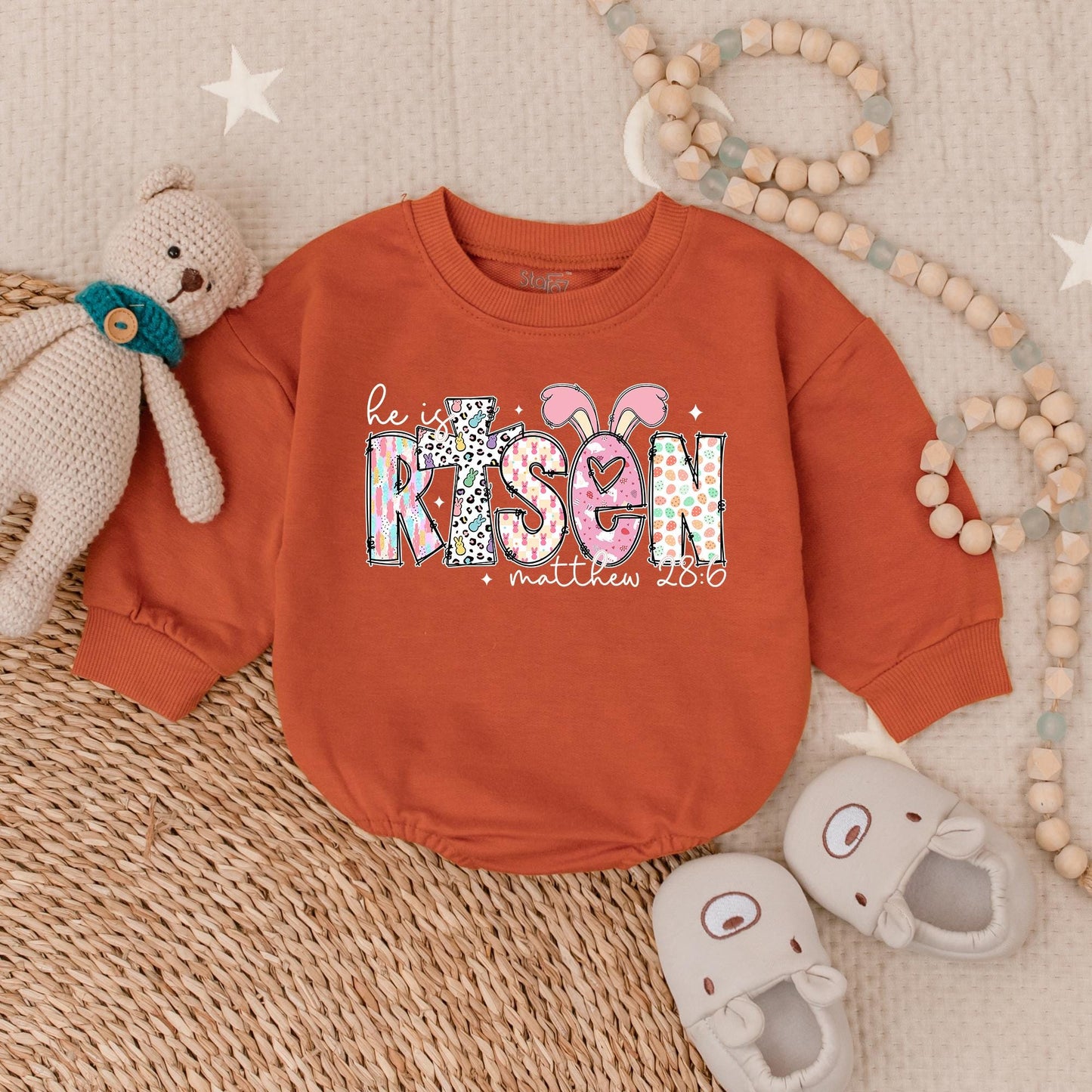 He is Risen Easter Baby Romper Sweater, Lamb Crown Design, 1st Easter Outfit, Christian Religious Baby Shower Gift, Boy Girl Clothes