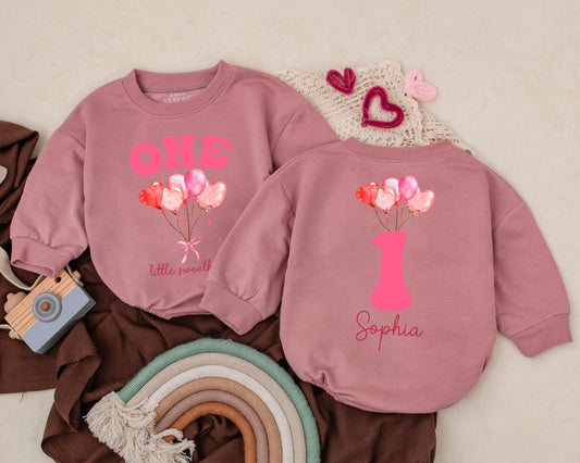 Personalized Little Sweetheart Birthday Girl Bubble Romper & Bodysuit Baby Outfit Custom Name 1st Birthday Party Clothes