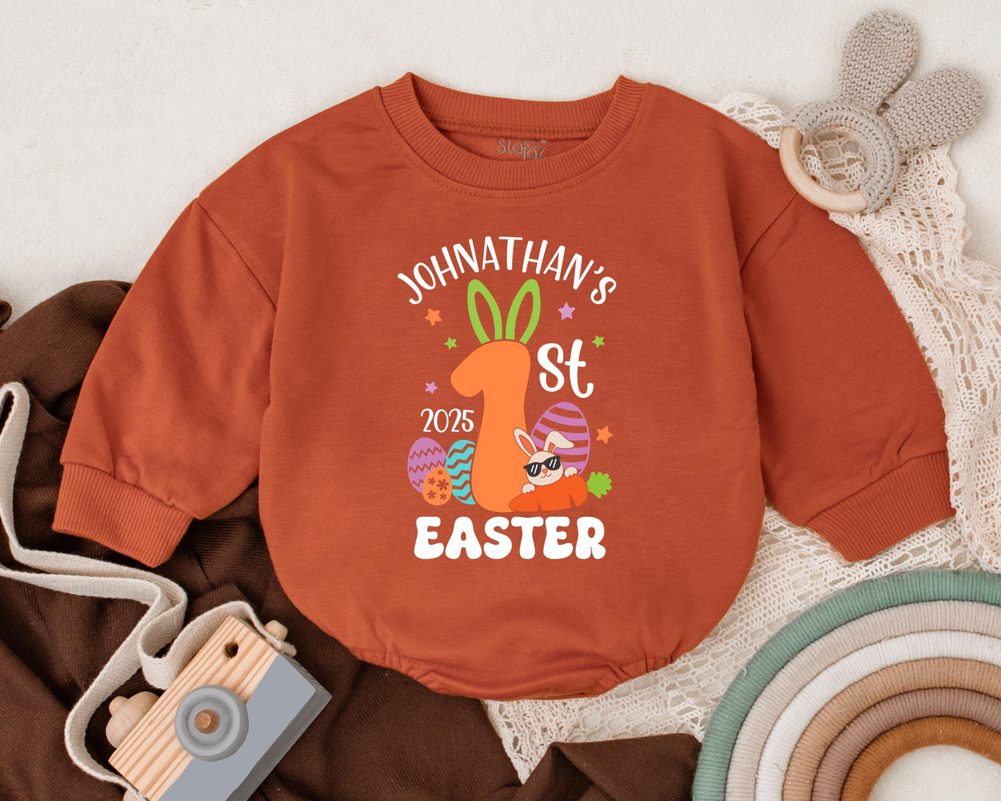 Cute Bunny First Easter Romper Personalized Name Baby Boy Girl Outfit Shower Gift Spring Bodysuit