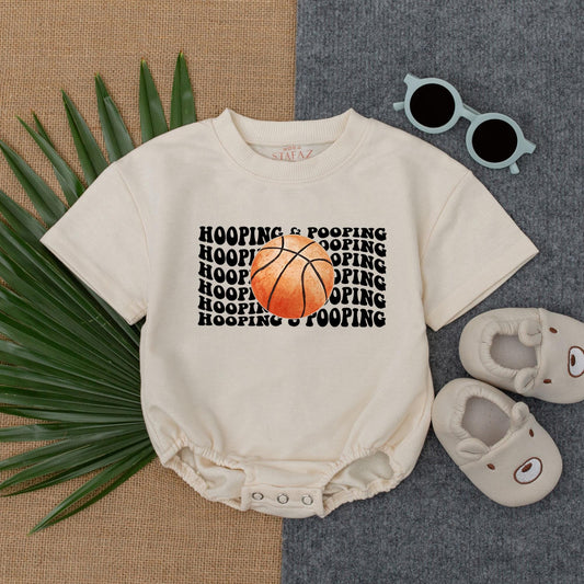 Hooping & Pooping Baby Bodysuit Funny Basketball Gameday Romper for Baby Shower Gift or Sports Fan Unique Outfit