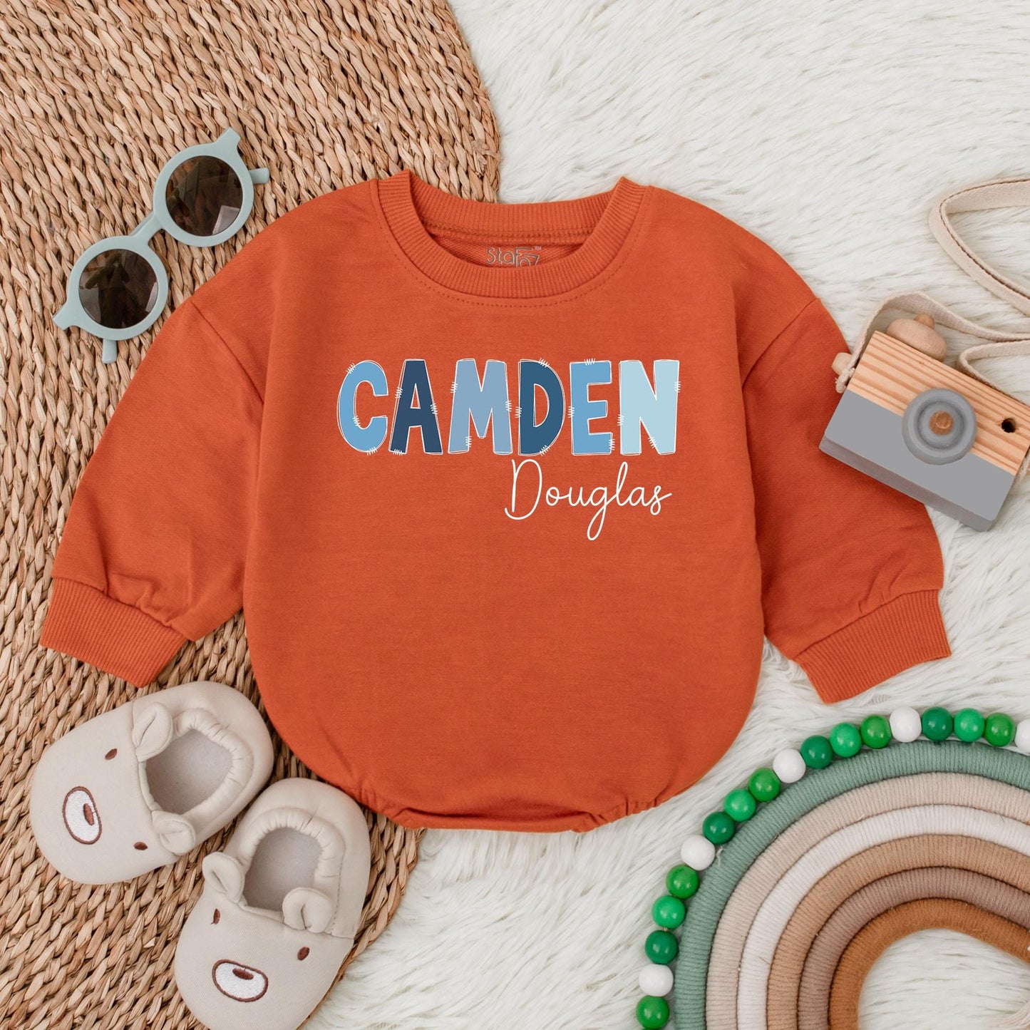 Personalized Baby Boy Name Bubble Romper Oversized Bodysuit Infant Toddler Shower Gift Birthday Outfit Soft Comfortable One-Piece Tee