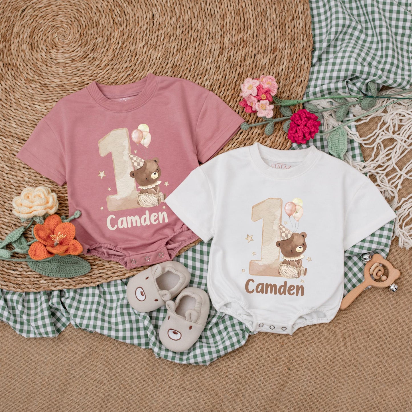 Personalized Beary First Birthday Baby Romper Bodysuit One Year Old Outfit Sweet One Bear Birthday Party Animal Celebration Clothes