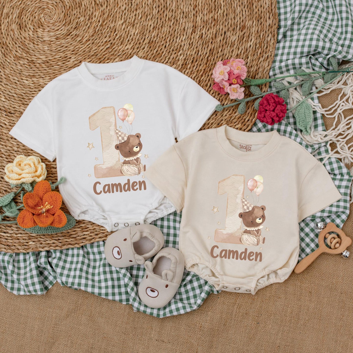 Personalized Beary First Birthday Baby Romper Bodysuit One Year Old Outfit Sweet One Bear Birthday Party Animal Celebration Clothes