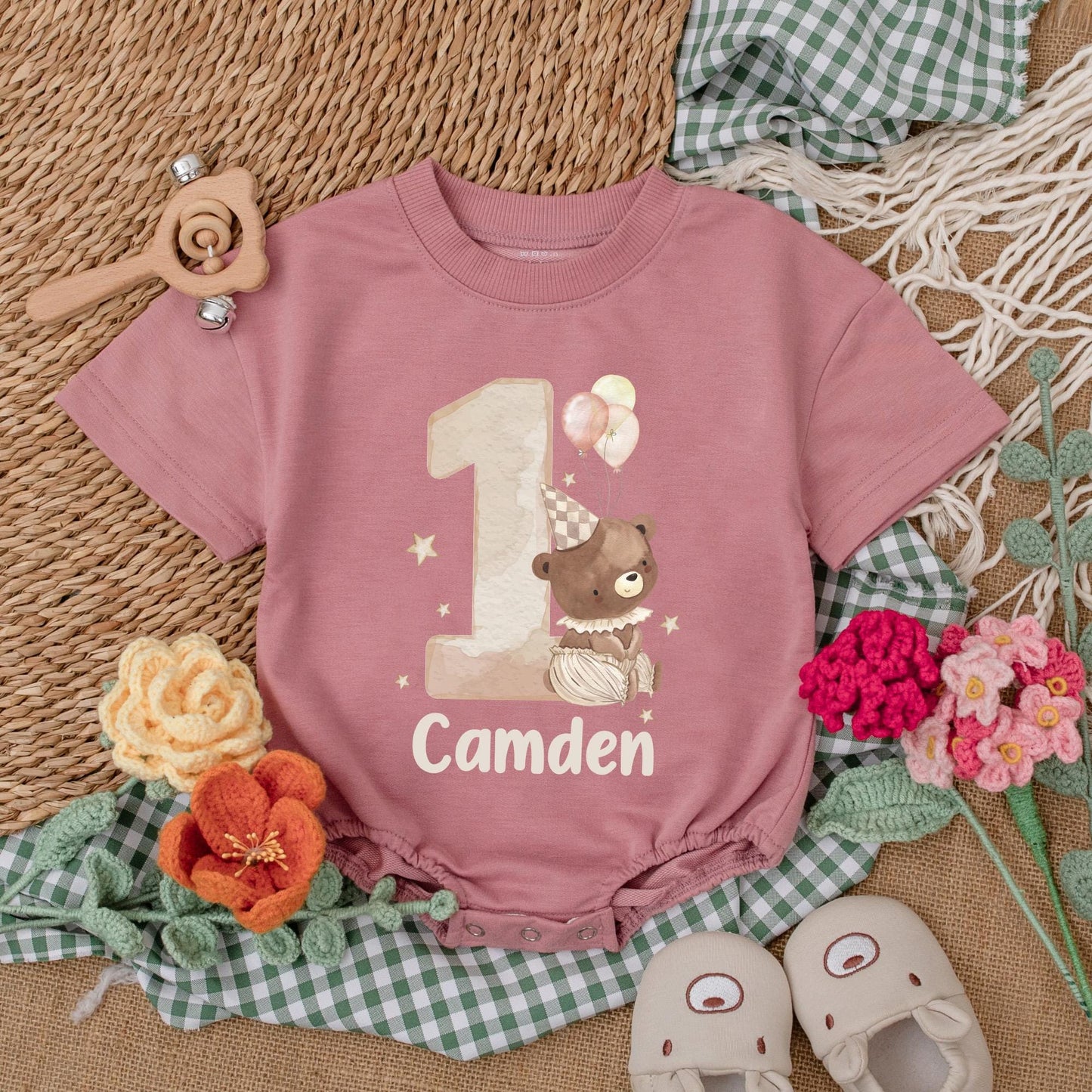 Personalized Beary First Birthday Baby Romper Bodysuit One Year Old Outfit Sweet One Bear Birthday Party Animal Celebration Clothes
