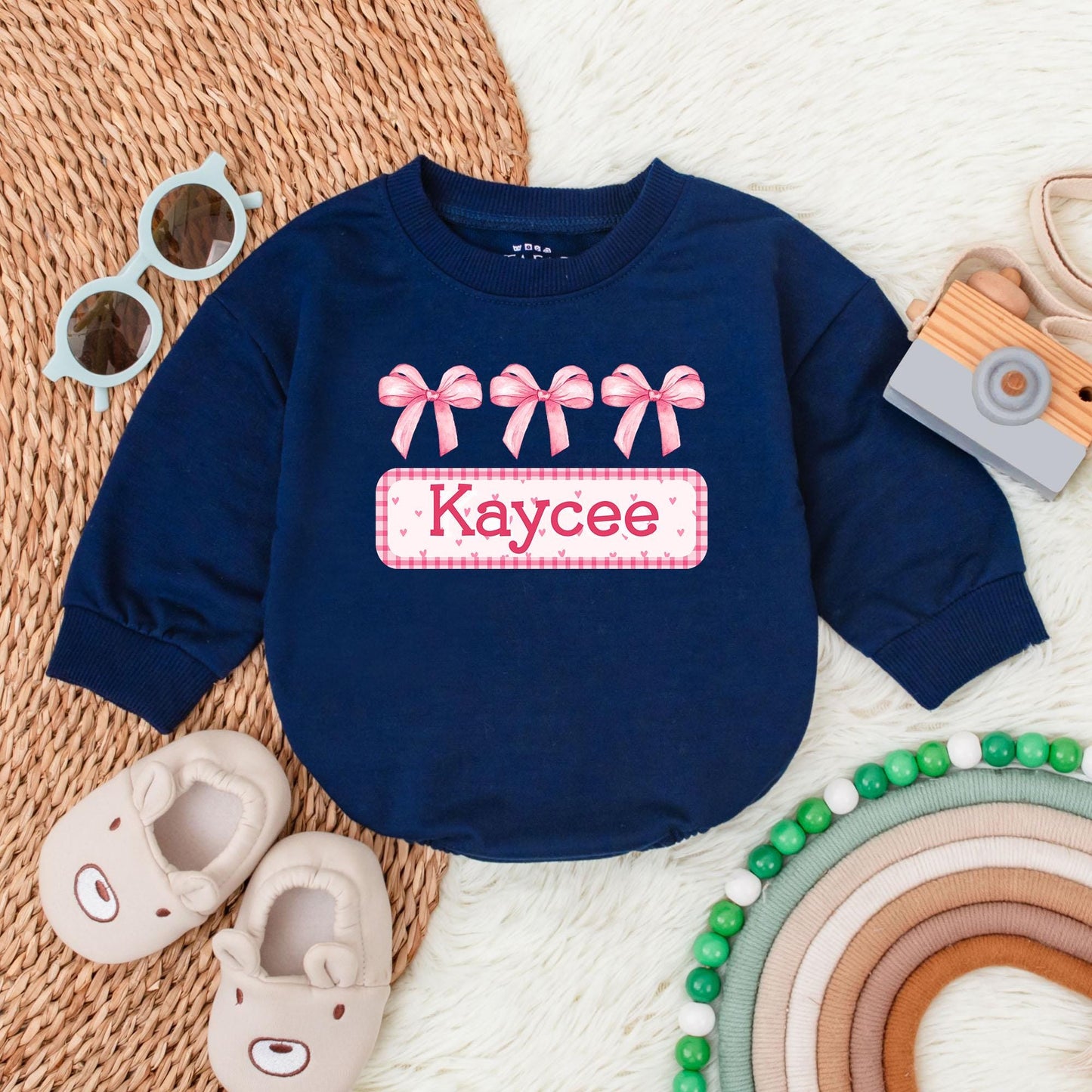 Custom Bow Name Baby Romper - Personalized Bubble Bodysuit for Baby Girl's Birthday or Christmas Gift - Soft & Comfy