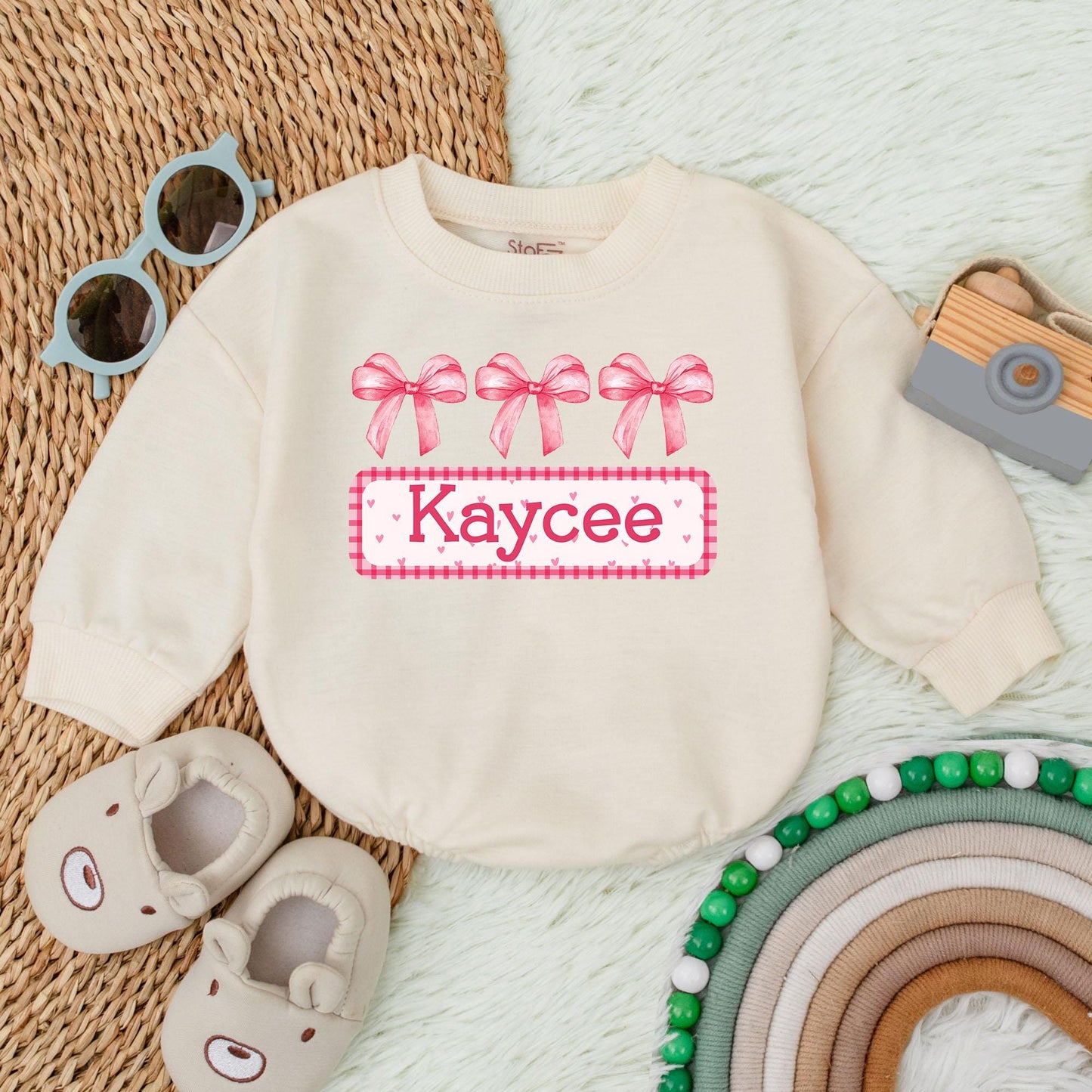 Custom Bow Name Baby Romper - Personalized Bubble Bodysuit for Baby Girl's Birthday or Christmas Gift - Soft & Comfy
