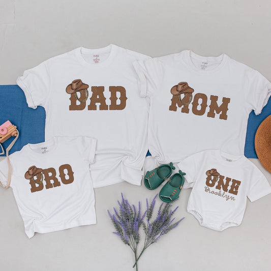 My 1st Rodeo Family Matching Birthday Shirts Brown Western Cowboy Outfit for Mom Dad Brother Baby One Year Old