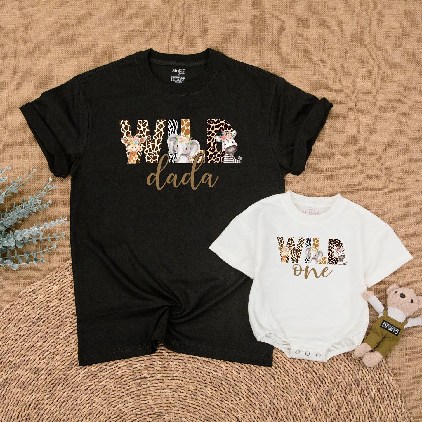 Wild Safari Animal Print Birthday Family Shirts Mommy Dada Sister One Matching Outfits Zoo Celebration Clothes Cute Giraffe Elephant Zebra Floral Headpiece