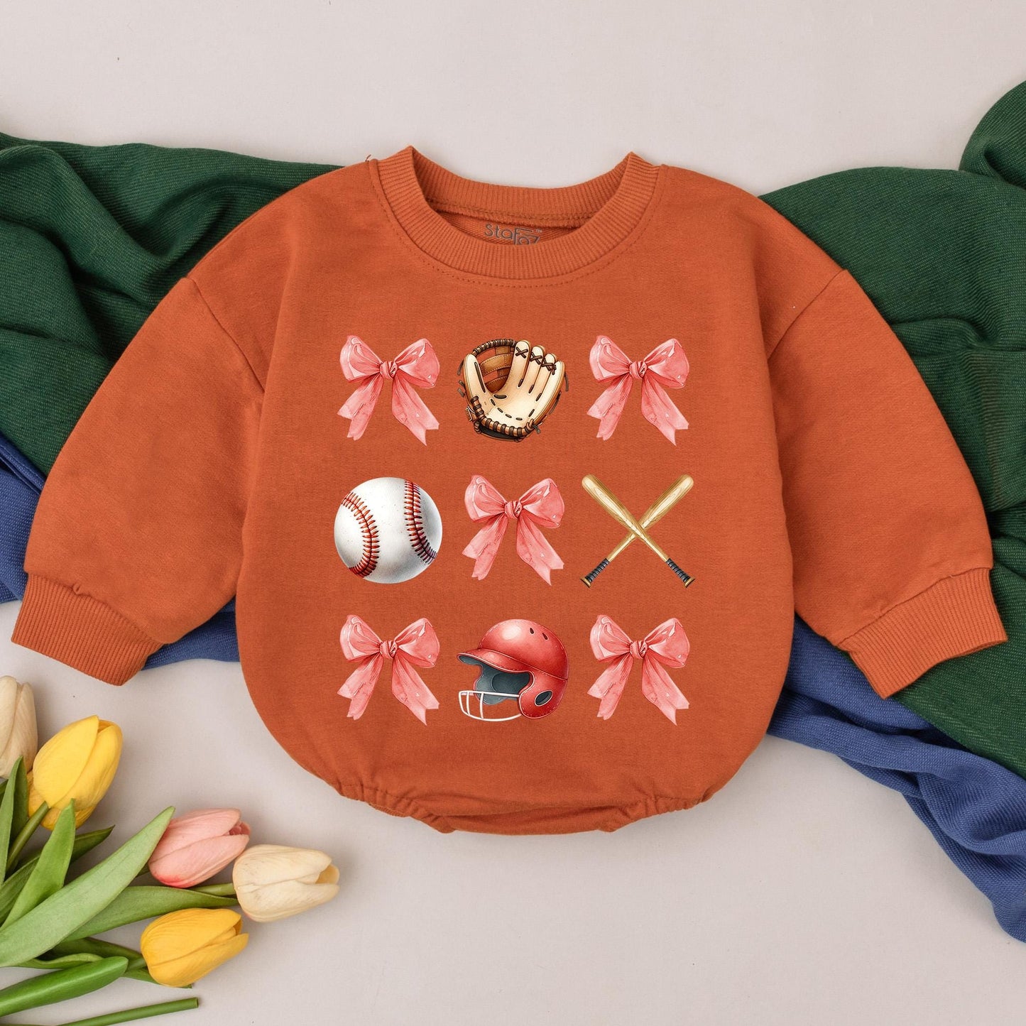 Retro Baseball Bow Romper Baby Girl Outfit Game Day Season 1st Birthday Gift Natural Bubble Romper Kid Clothes