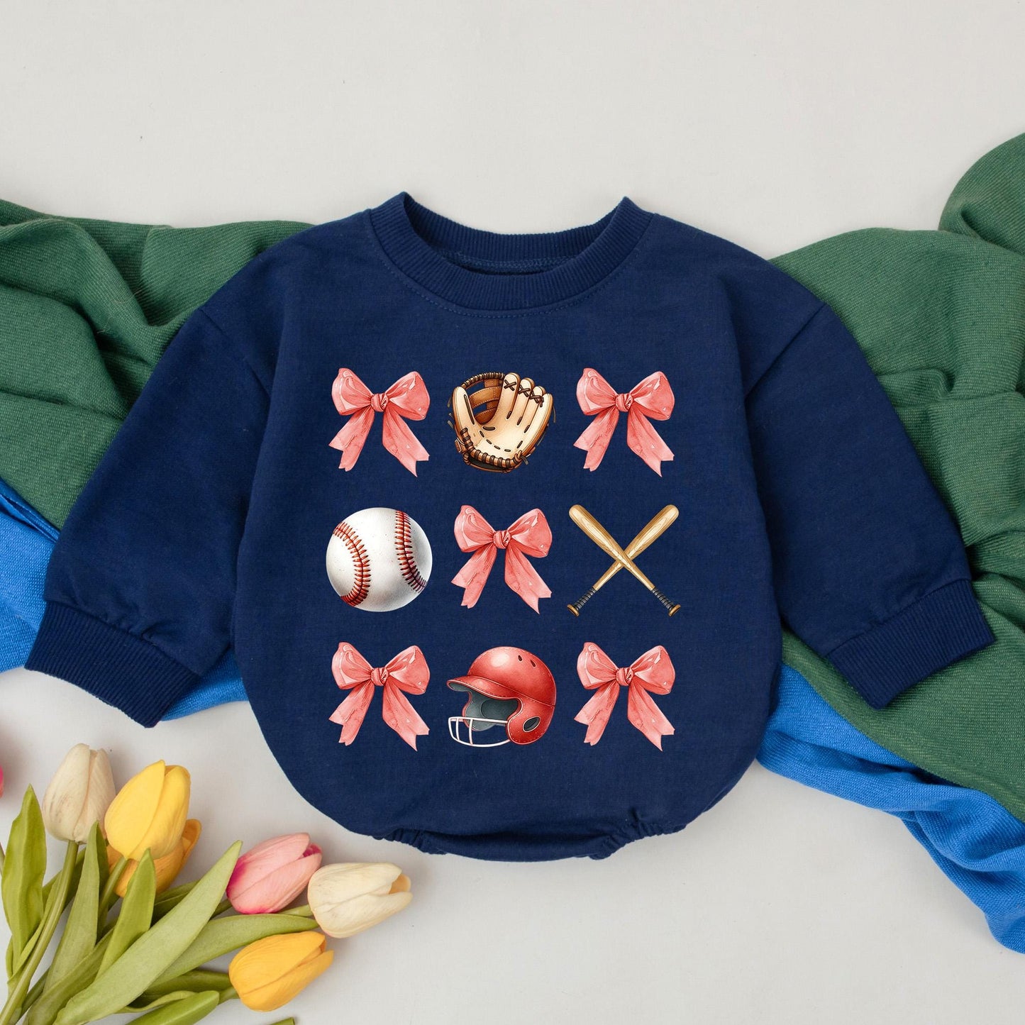Retro Baseball Bow Romper Baby Girl Outfit Game Day Season 1st Birthday Gift Natural Bubble Romper Kid Clothes