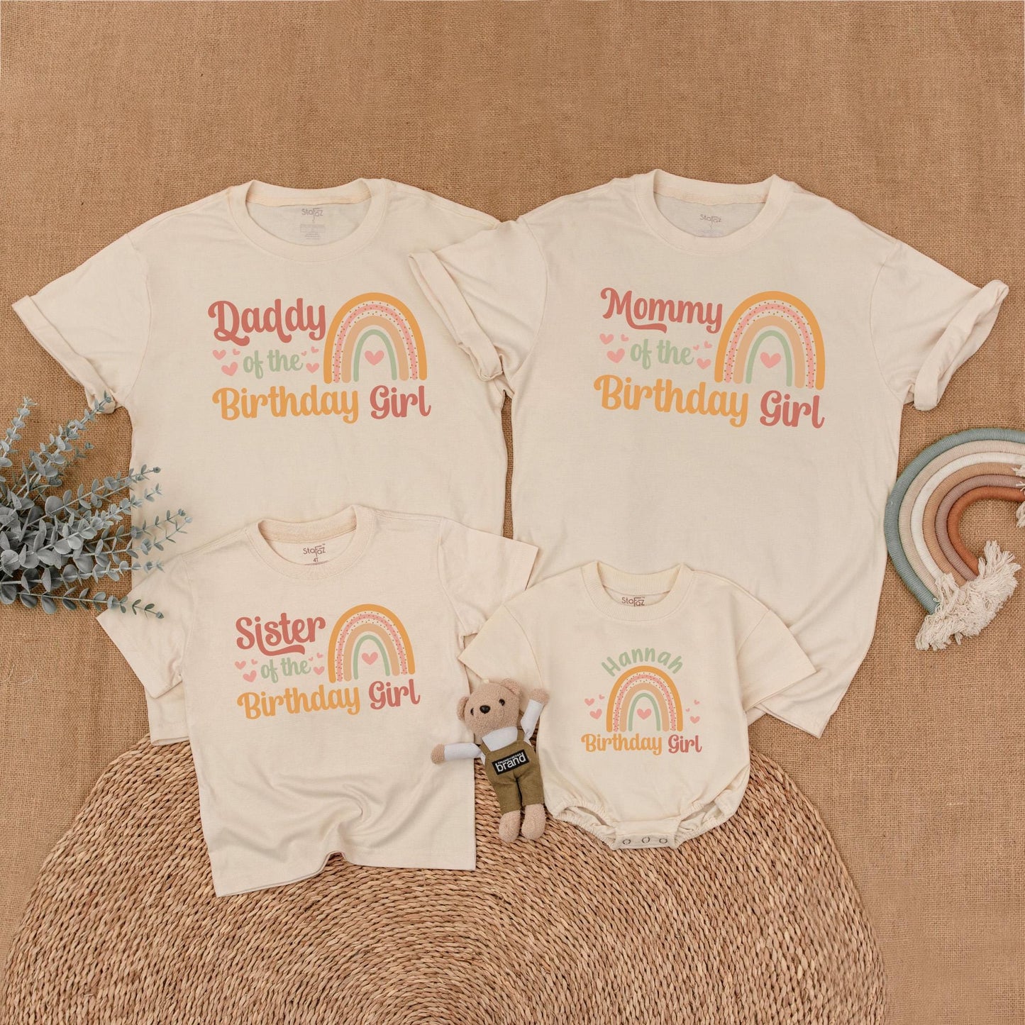Boho Rainbow Birthday Girl Family Matching Shirt First Birthday Girl Outfit Mama of Birthday Girl Mommy and Me Gift
